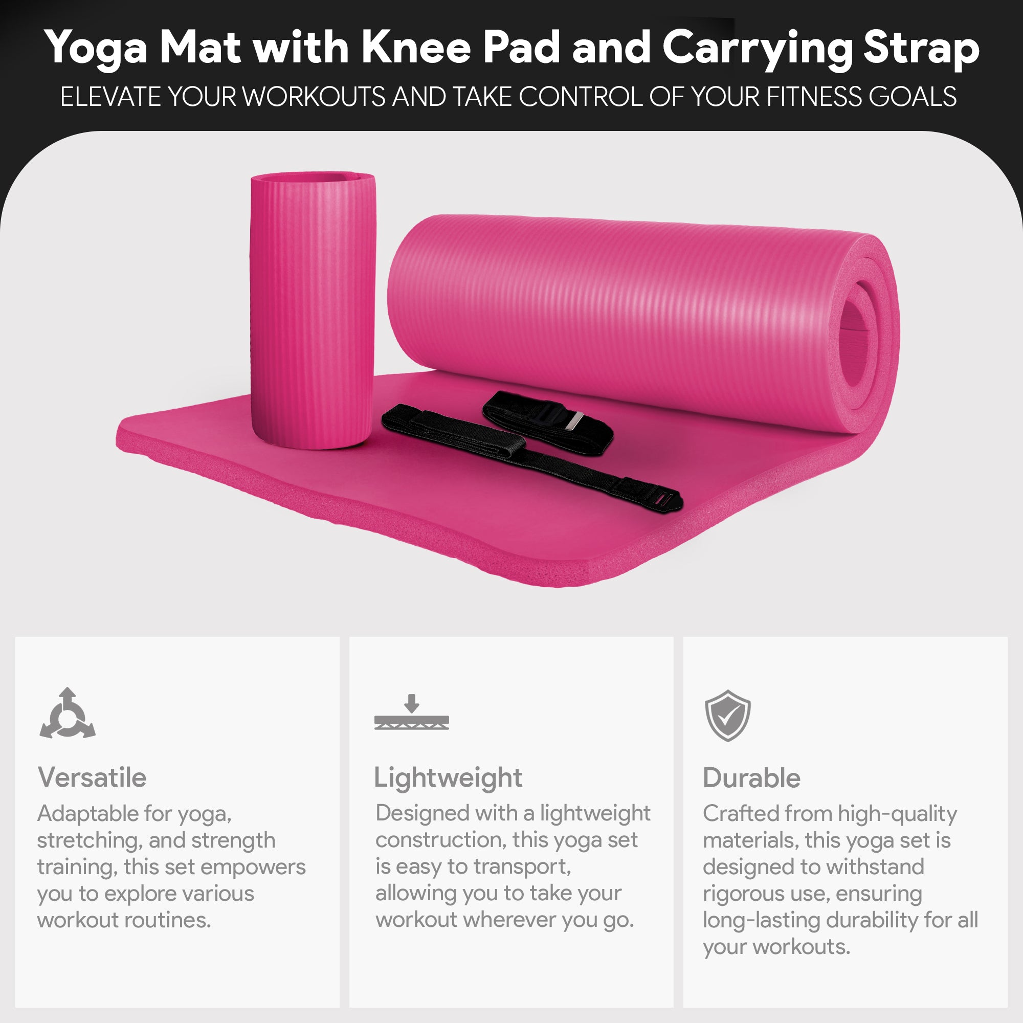 BalanceFrom Fitness 1" Extra Thick Yoga Mat w/Knee Pad and Carrying Strap, Pink - Smart-nests