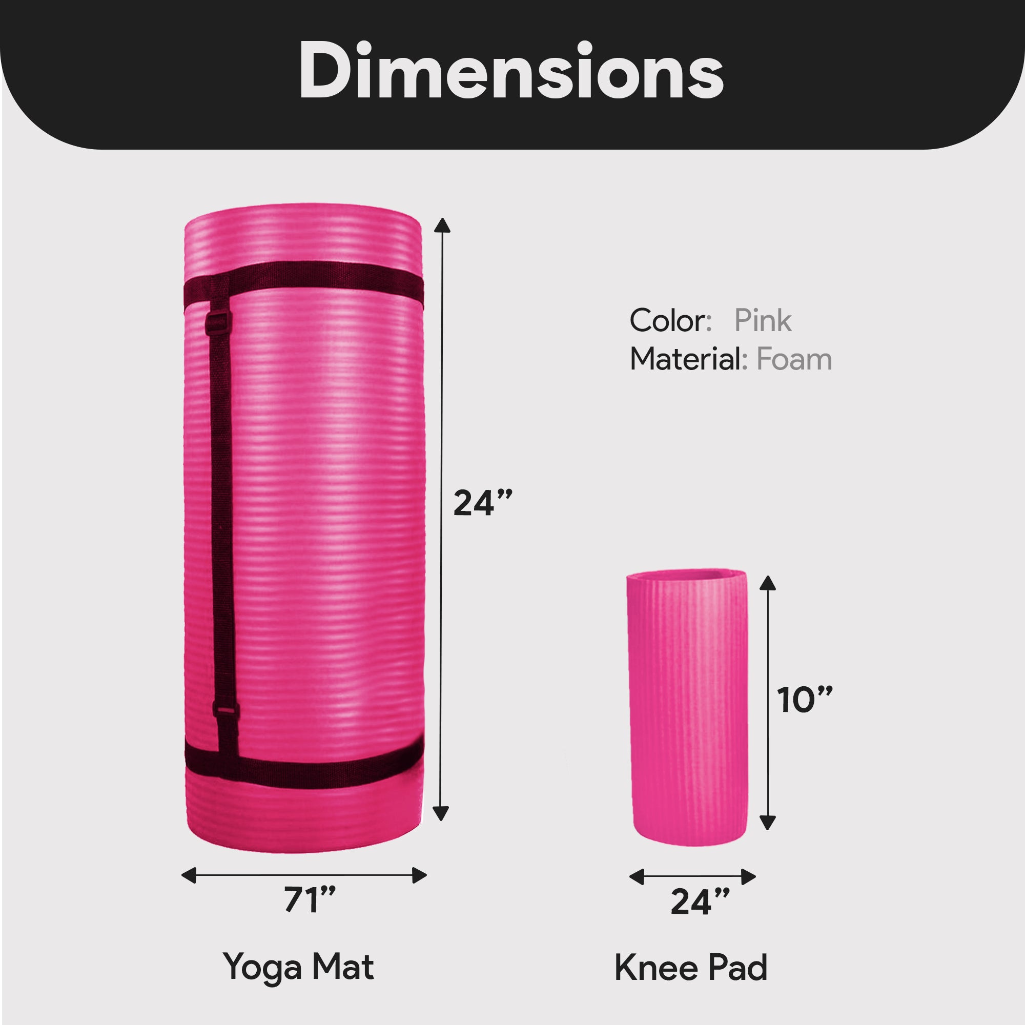BalanceFrom Fitness 1" Extra Thick Yoga Mat w/Knee Pad and Carrying Strap, Pink - Smart-nests