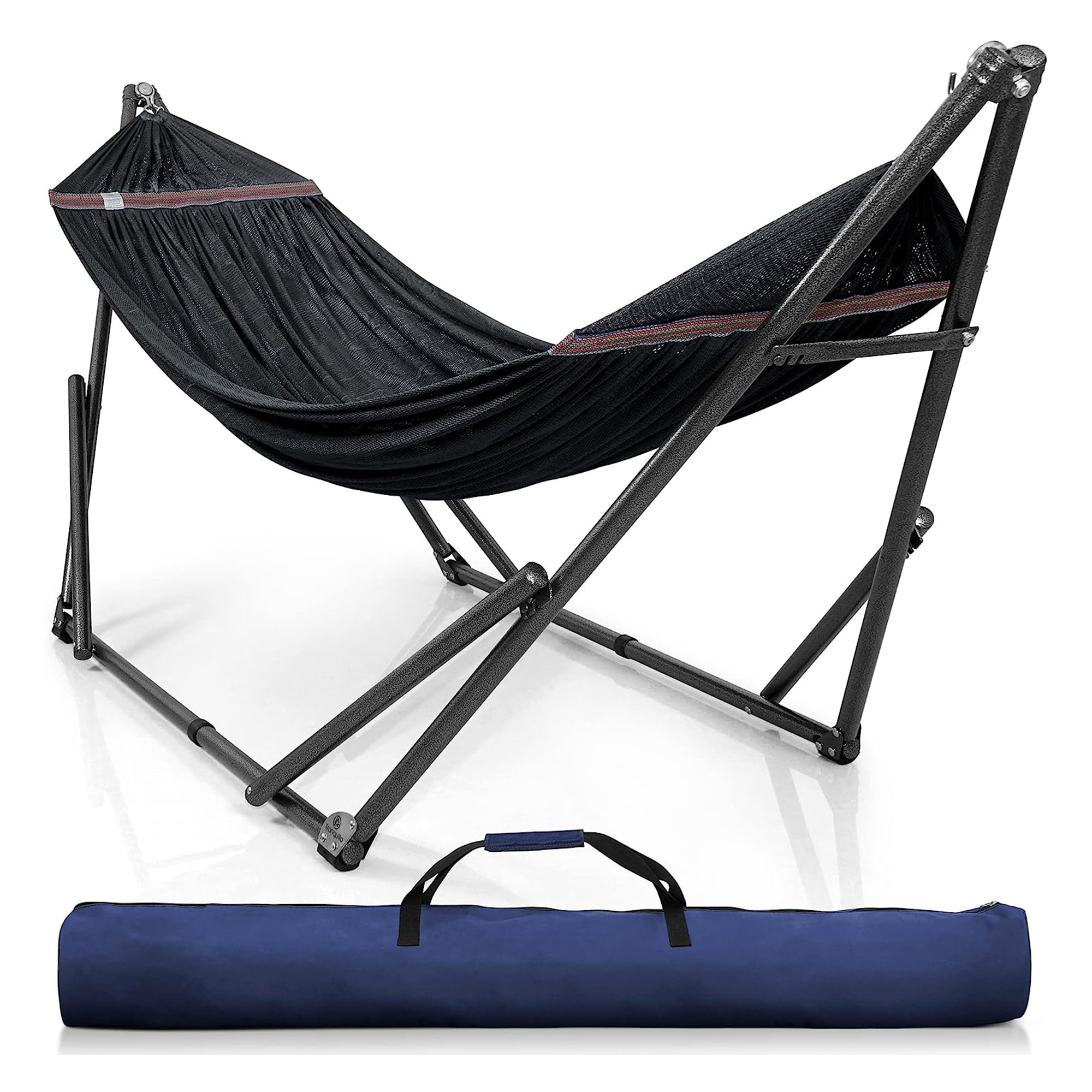Tranquillo Universal 106.5" Double Hammock with Adjustable Stand and Bag, Black - Smart-nests