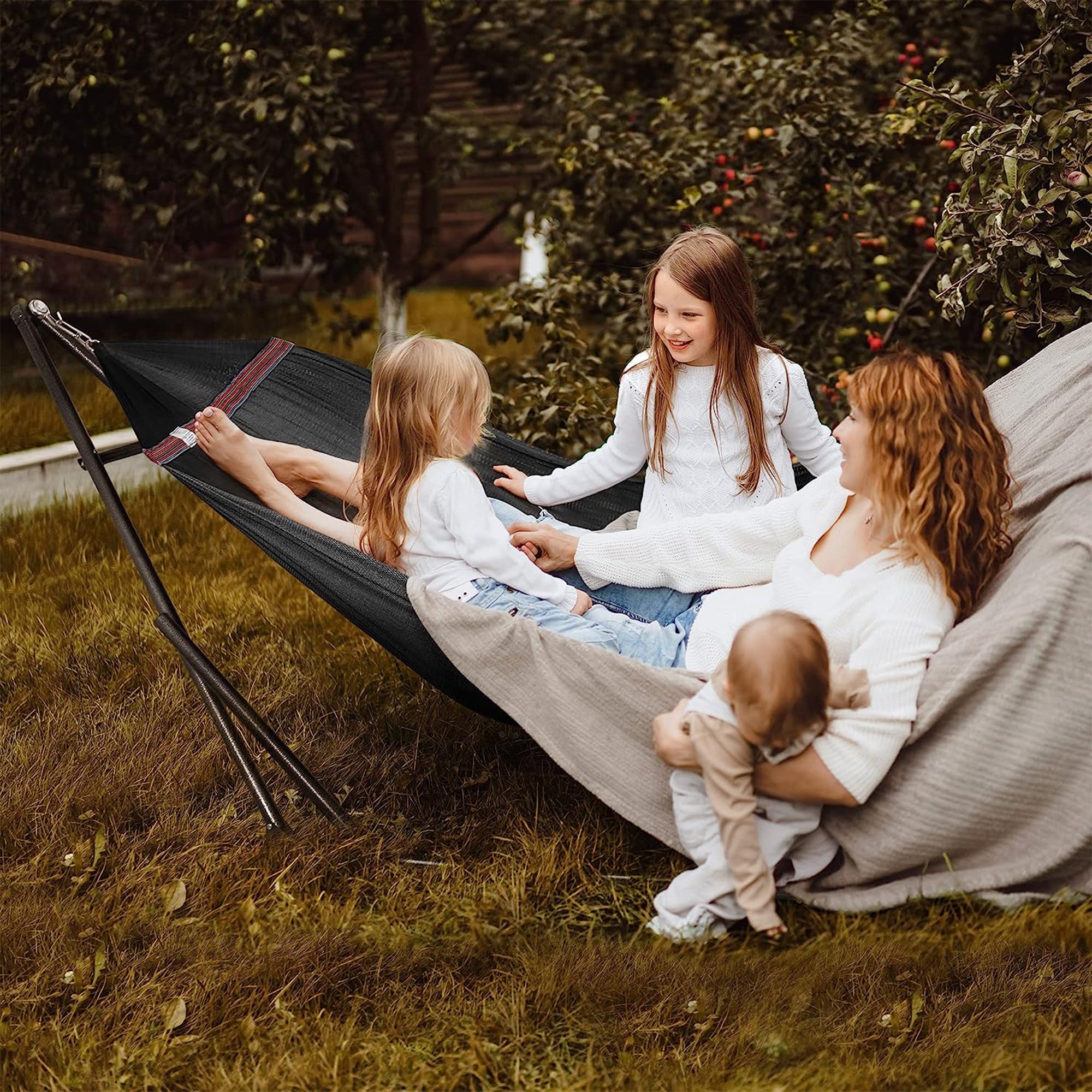 Tranquillo Universal 106.5" Double Hammock with Adjustable Stand and Bag, Black - Smart-nests