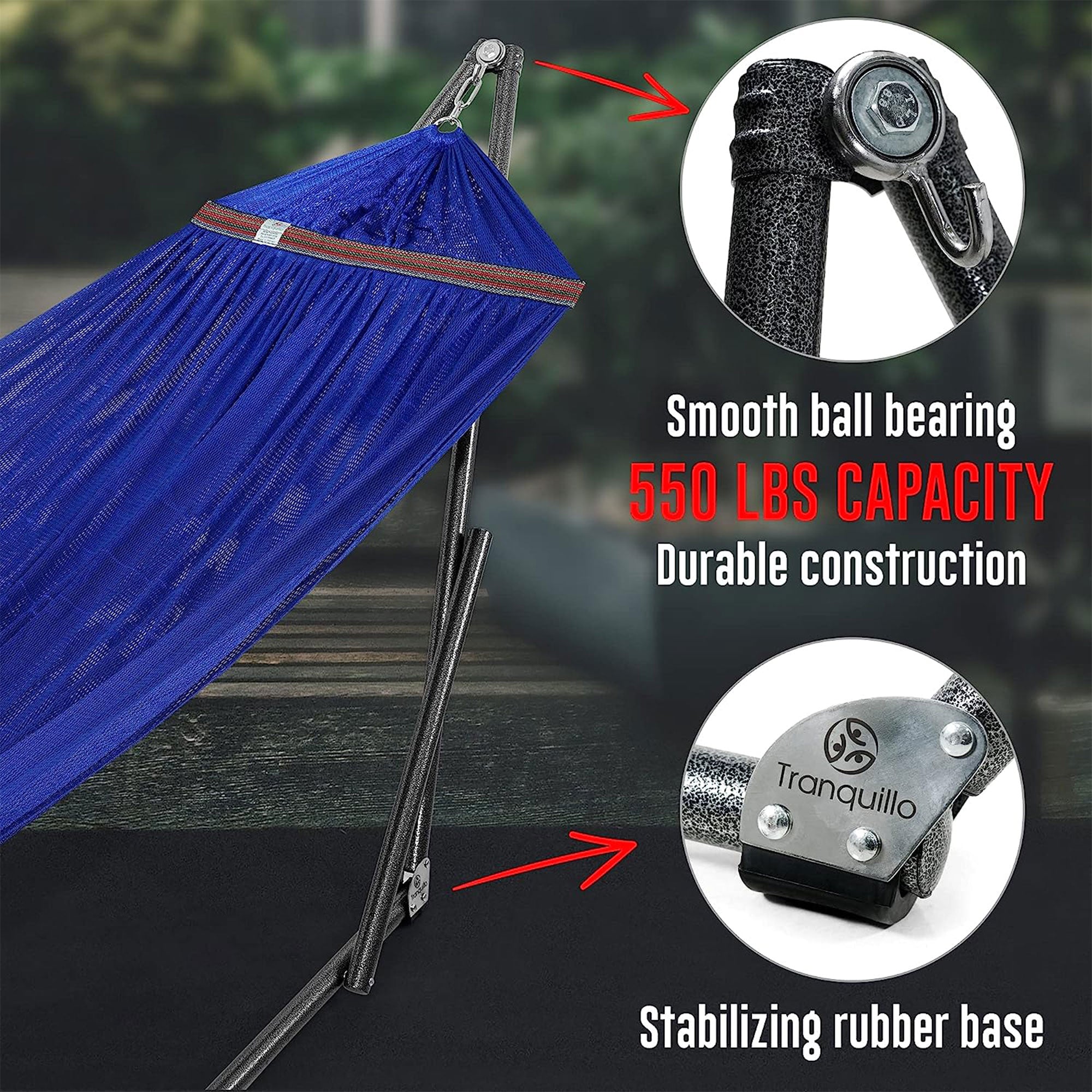 Tranquillo Universal 116" Double Hammock with Adjustable Stand and Bag, Blue - Smart-nests