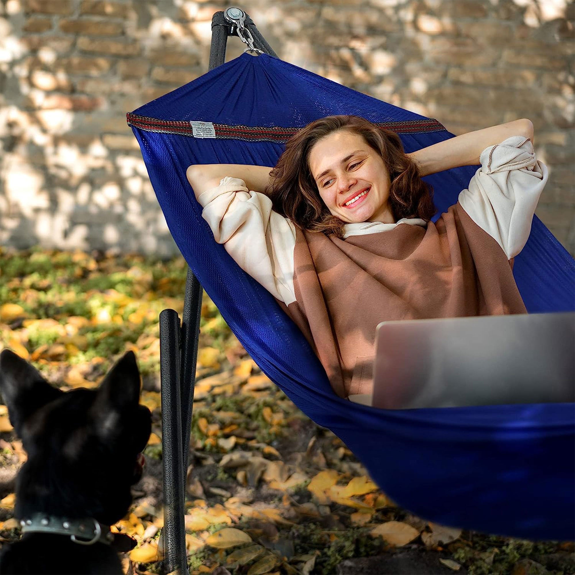 Tranquillo Universal 116" Double Hammock with Adjustable Stand and Bag, Blue - Smart-nests
