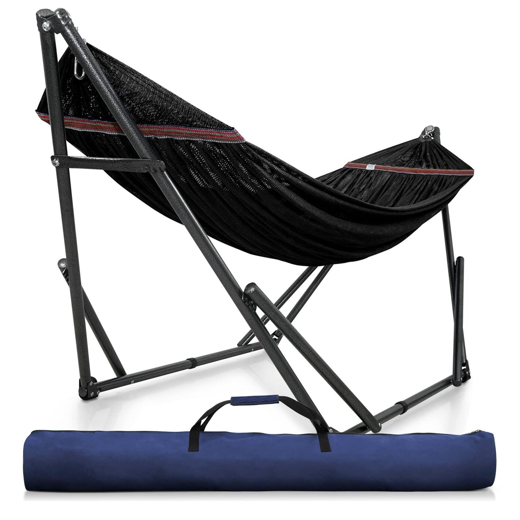 Tranquillo Universal 116" Double Hammock with Adjustable Stand and Bag, Black - Smart-nests