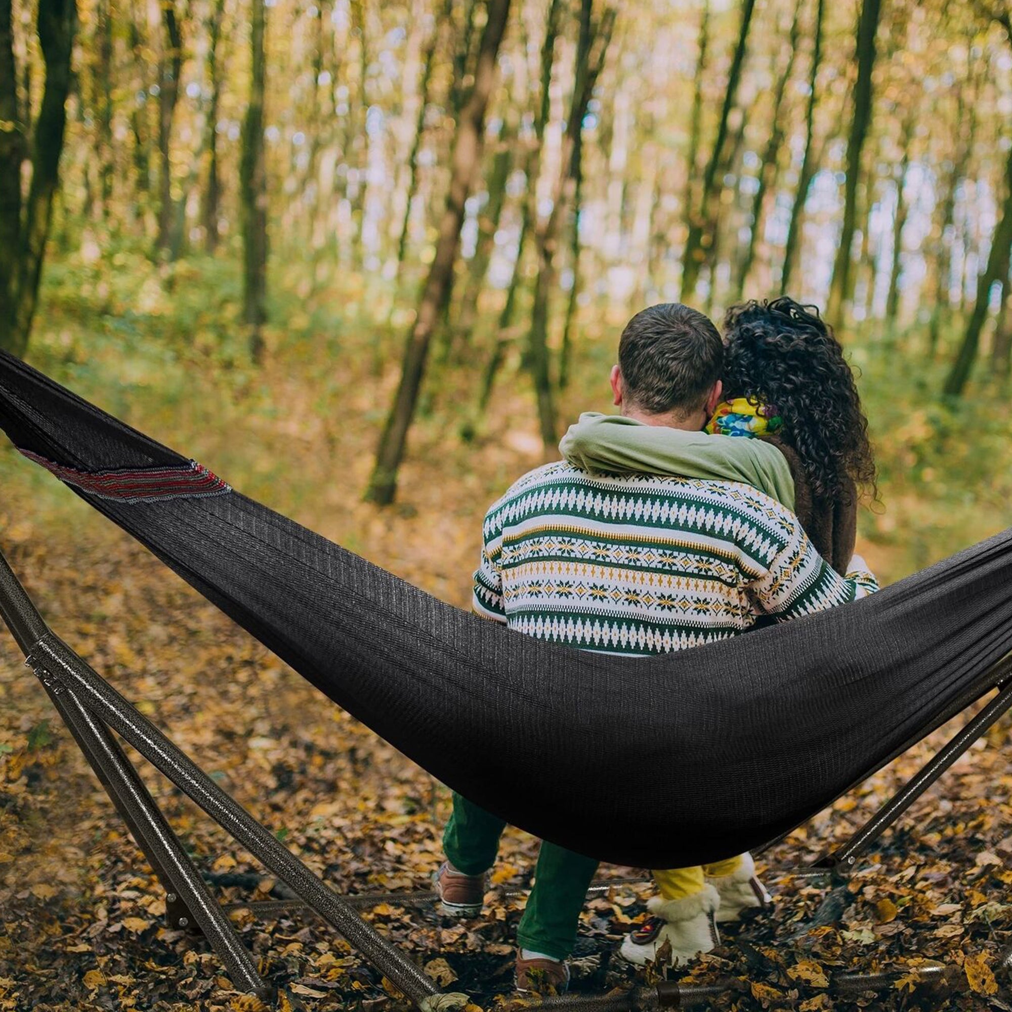 Tranquillo Universal 116" Double Hammock with Adjustable Stand and Bag, Black - Smart-nests