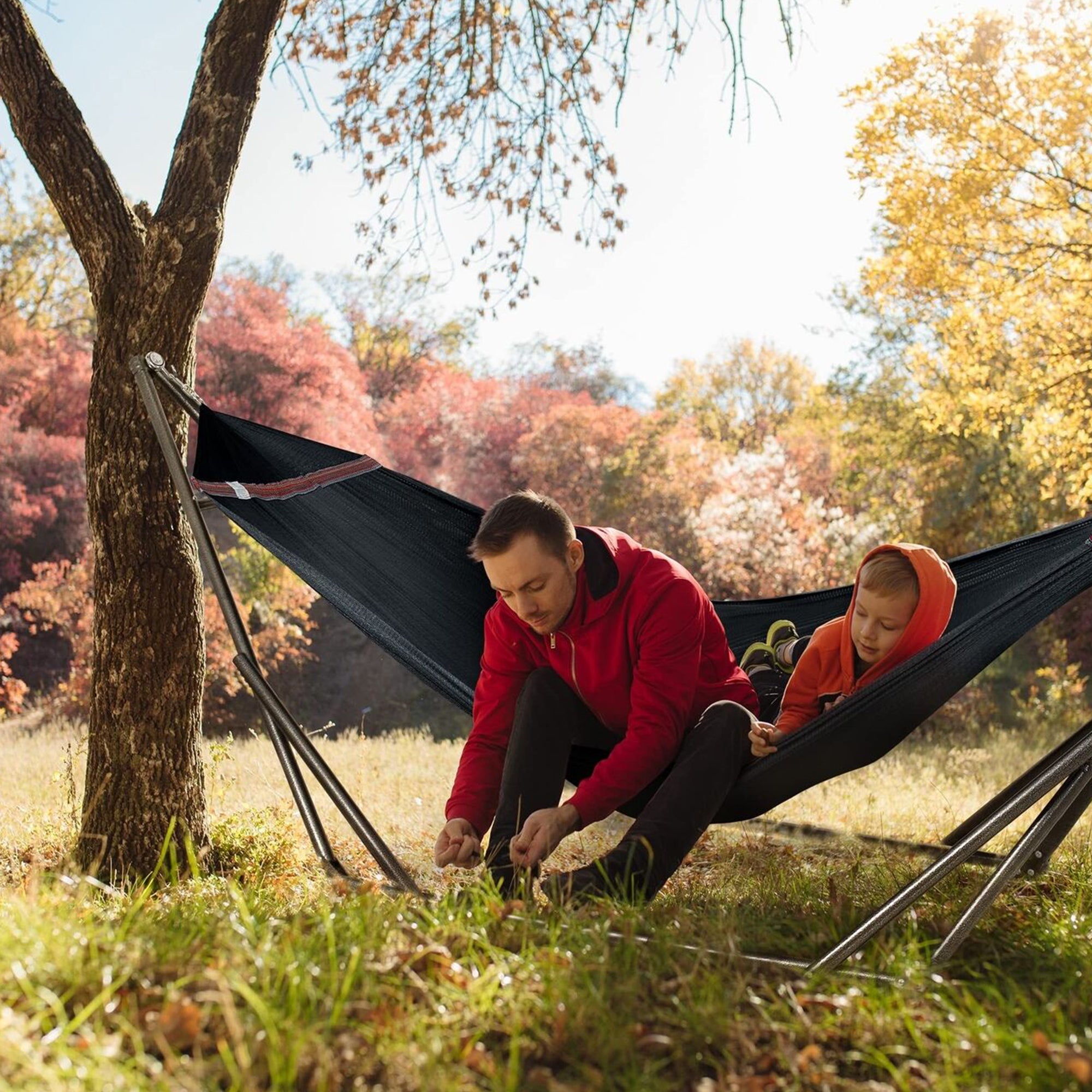 Tranquillo Universal 116" Double Hammock with Adjustable Stand and Bag, Black - Smart-nests