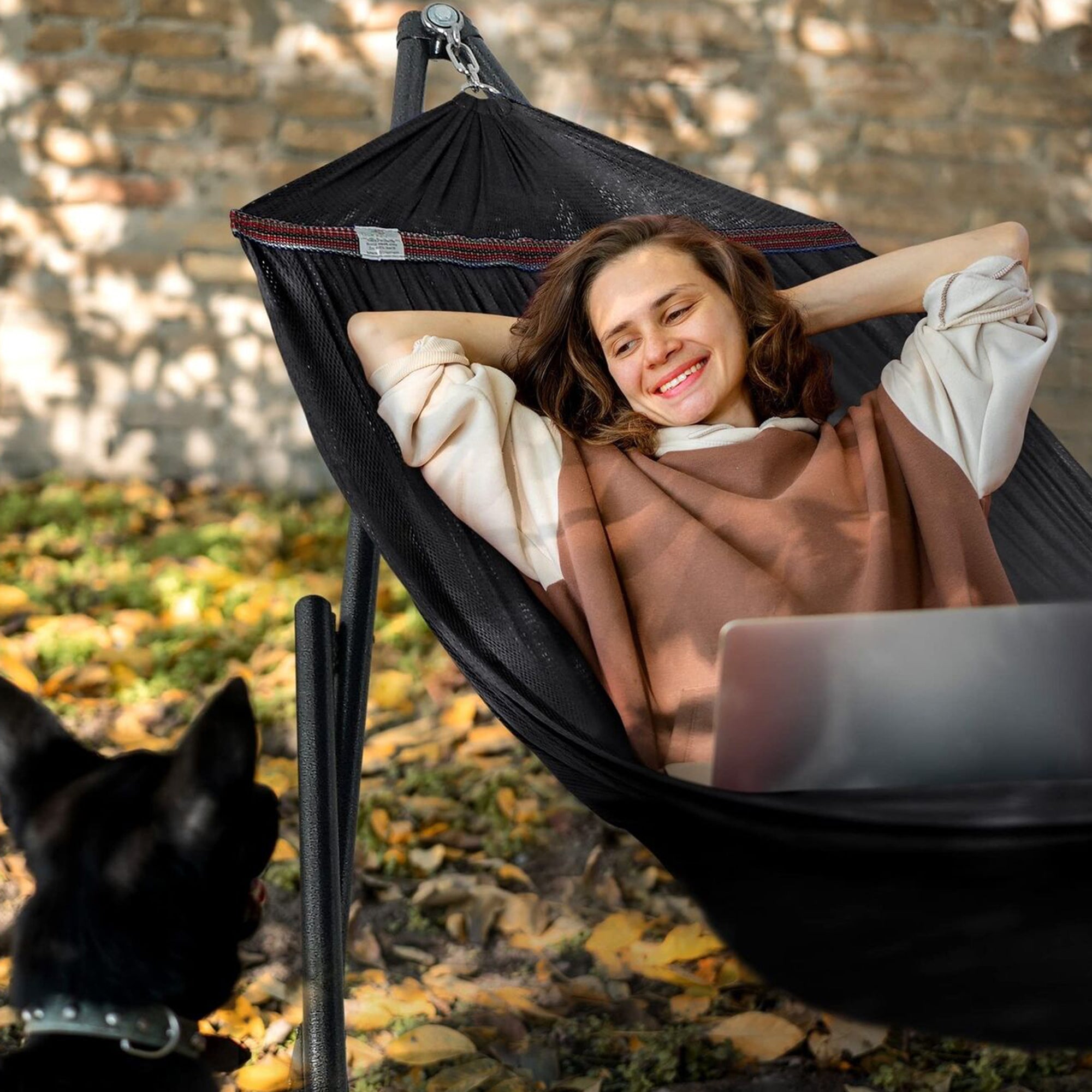 Tranquillo Universal 116" Double Hammock with Adjustable Stand and Bag, Black - Smart-nests