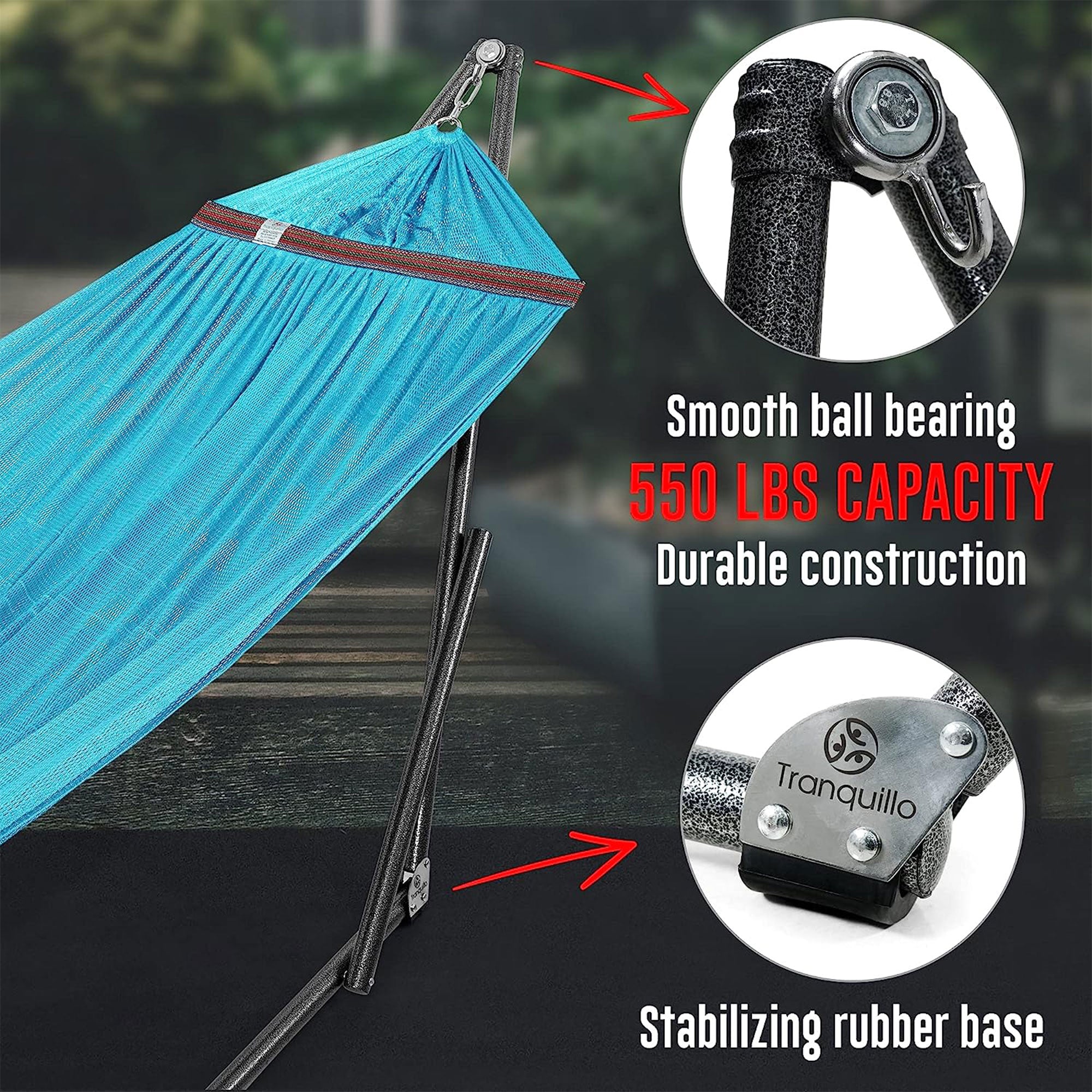 Tranquillo Universal 116" Double Hammock with Adjustable Stand and Bag, Sky Blue - Smart-nests