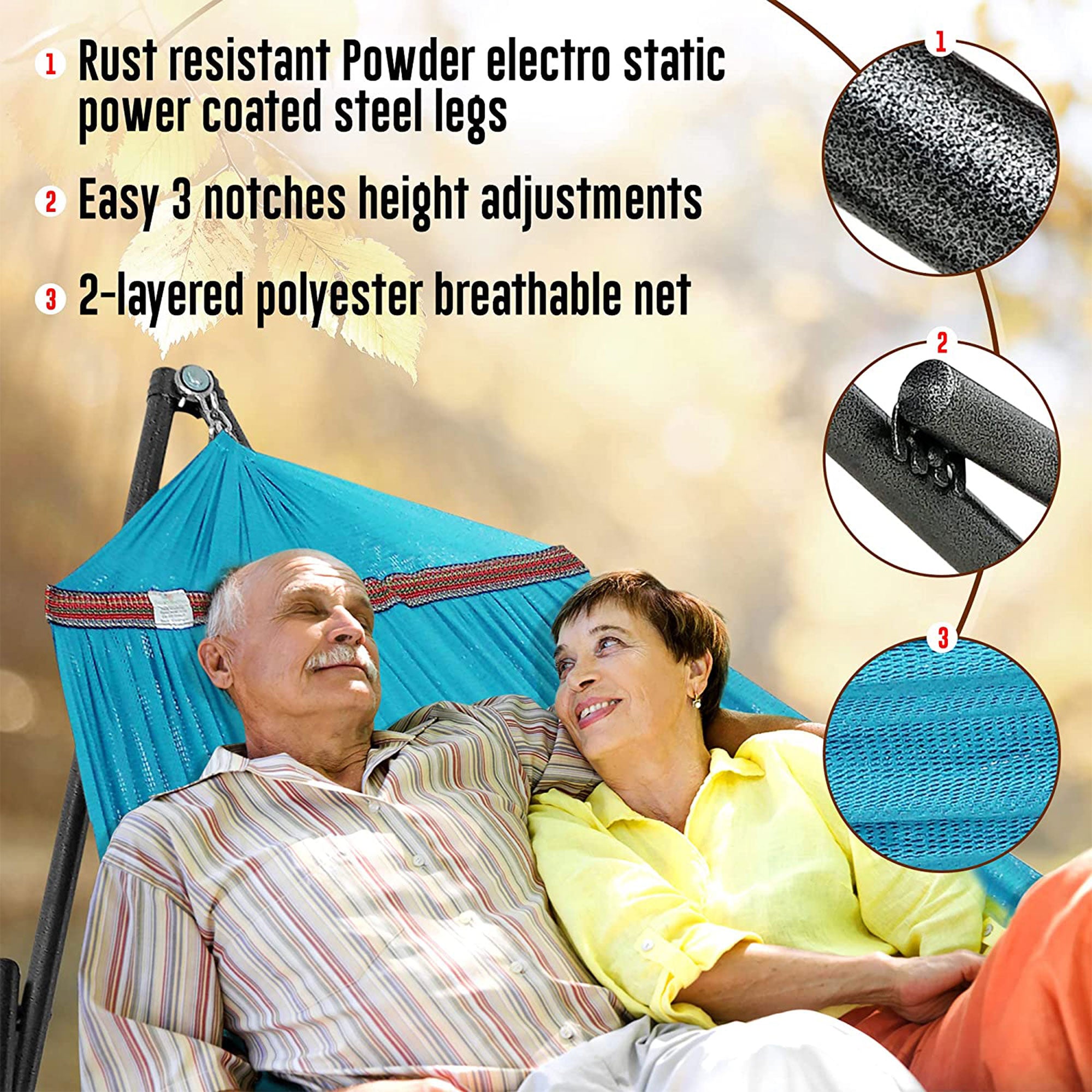 Tranquillo Universal 116" Double Hammock with Adjustable Stand and Bag, Sky Blue - Smart-nests