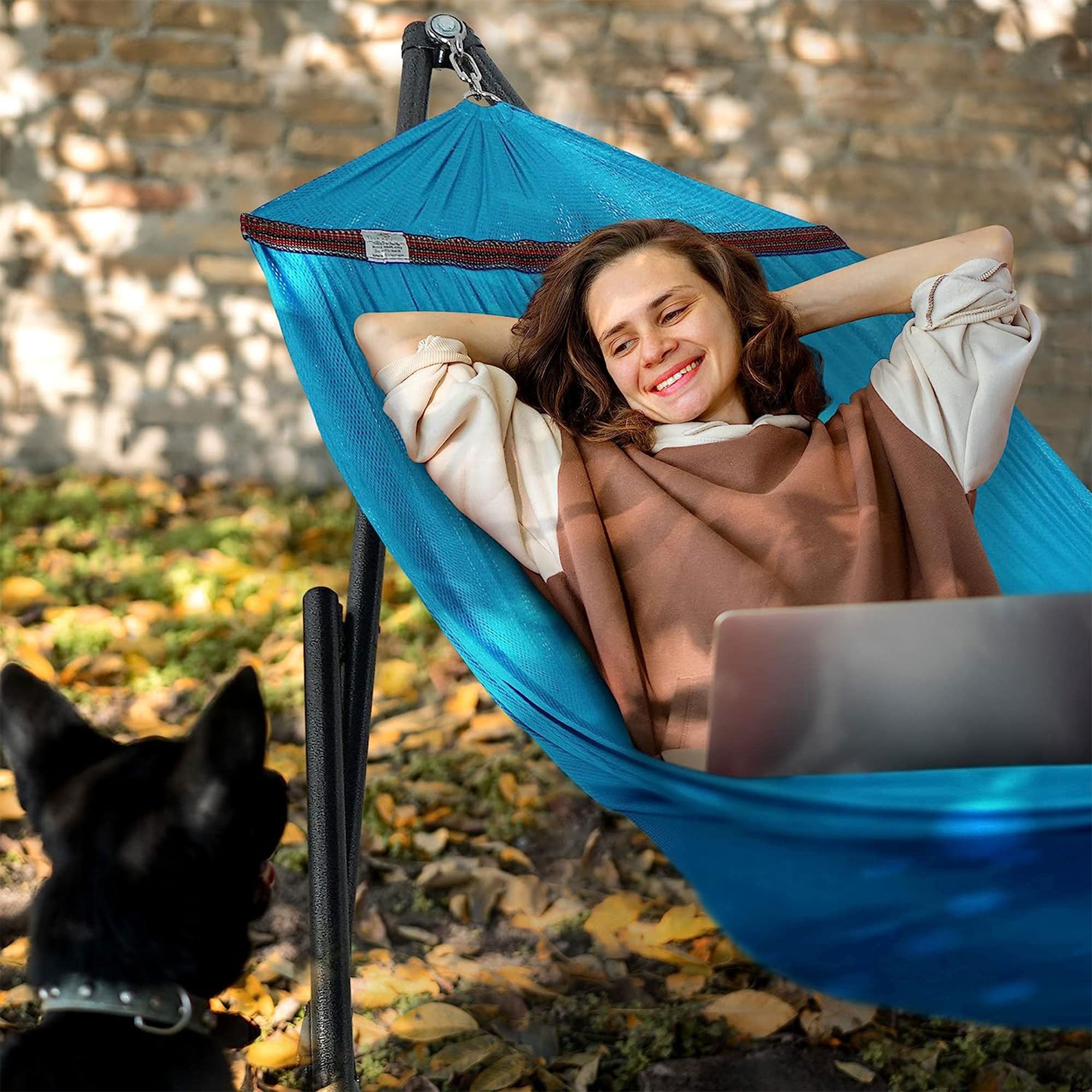 Tranquillo Universal 116" Double Hammock with Adjustable Stand and Bag, Sky Blue - Smart-nests