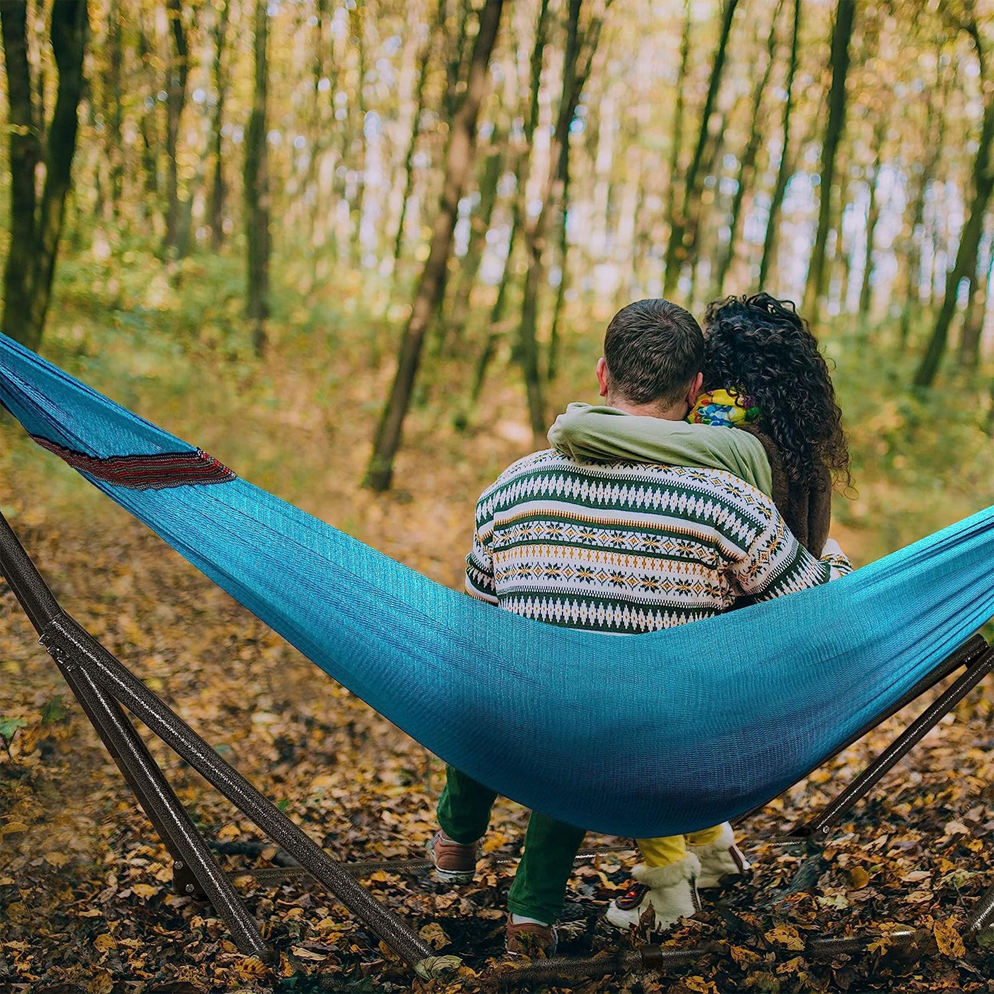 Tranquillo Universal 116" Double Hammock with Adjustable Stand and Bag, Sky Blue - Smart-nests