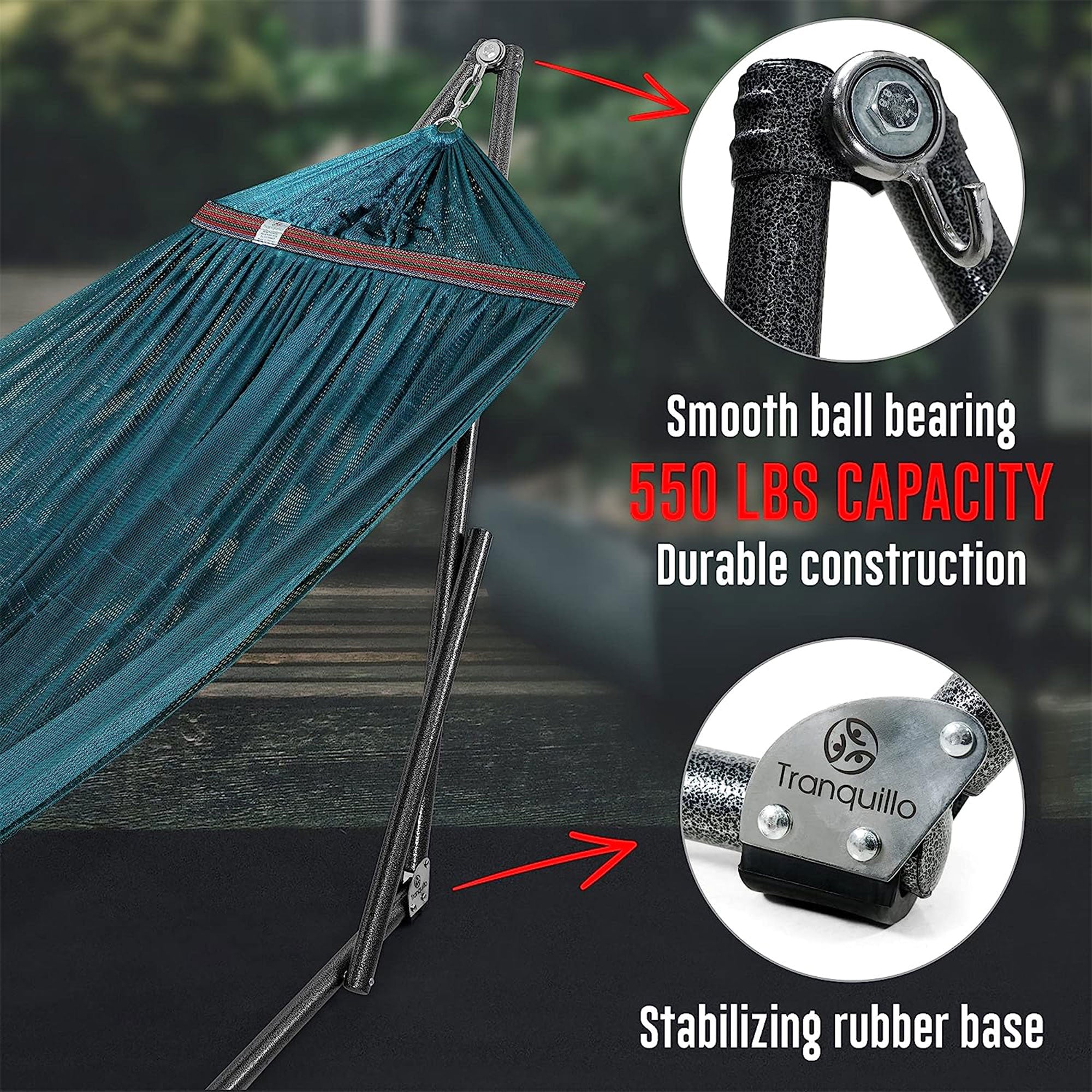 Tranquillo Universal 116" Double Hammock with Adjustable Stand and Bag, Peacock - Smart-nests