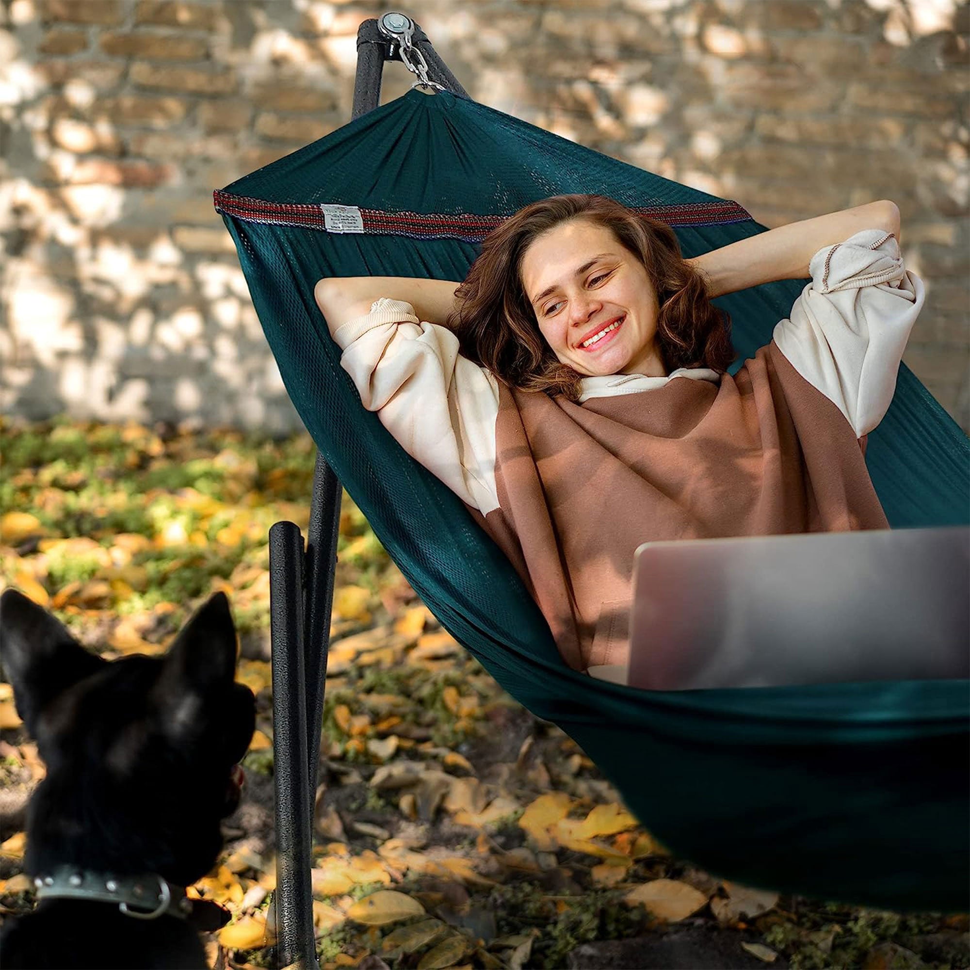Tranquillo Universal 116" Double Hammock with Adjustable Stand and Bag, Peacock - Smart-nests