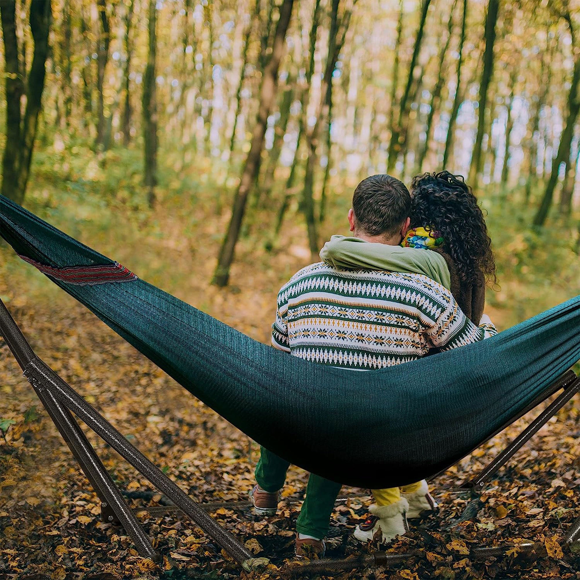 Tranquillo Universal 116" Double Hammock with Adjustable Stand and Bag, Peacock - Smart-nests