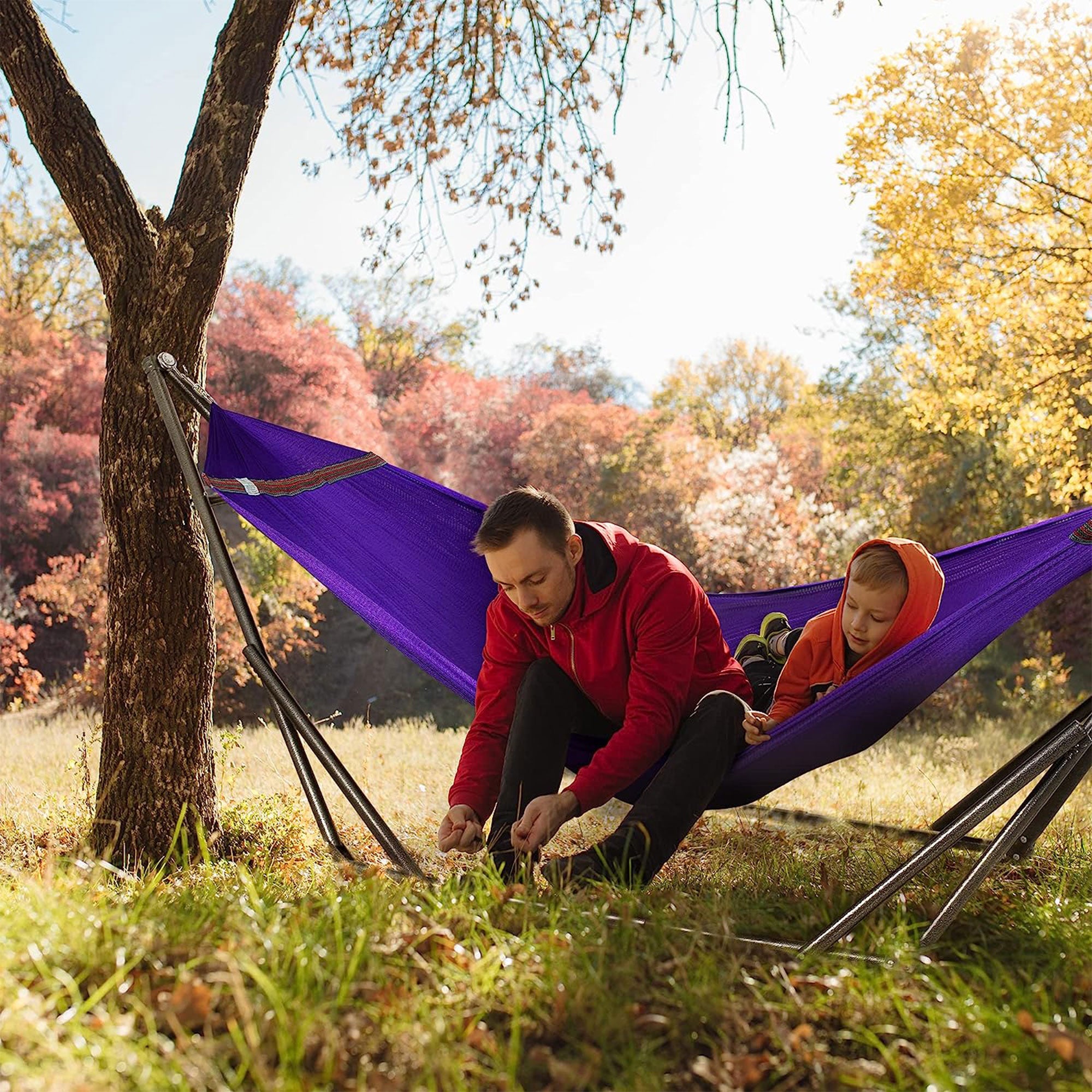 Tranquillo Universal 116" Double Hammock with Adjustable Stand and Bag, Purple - Smart-nests