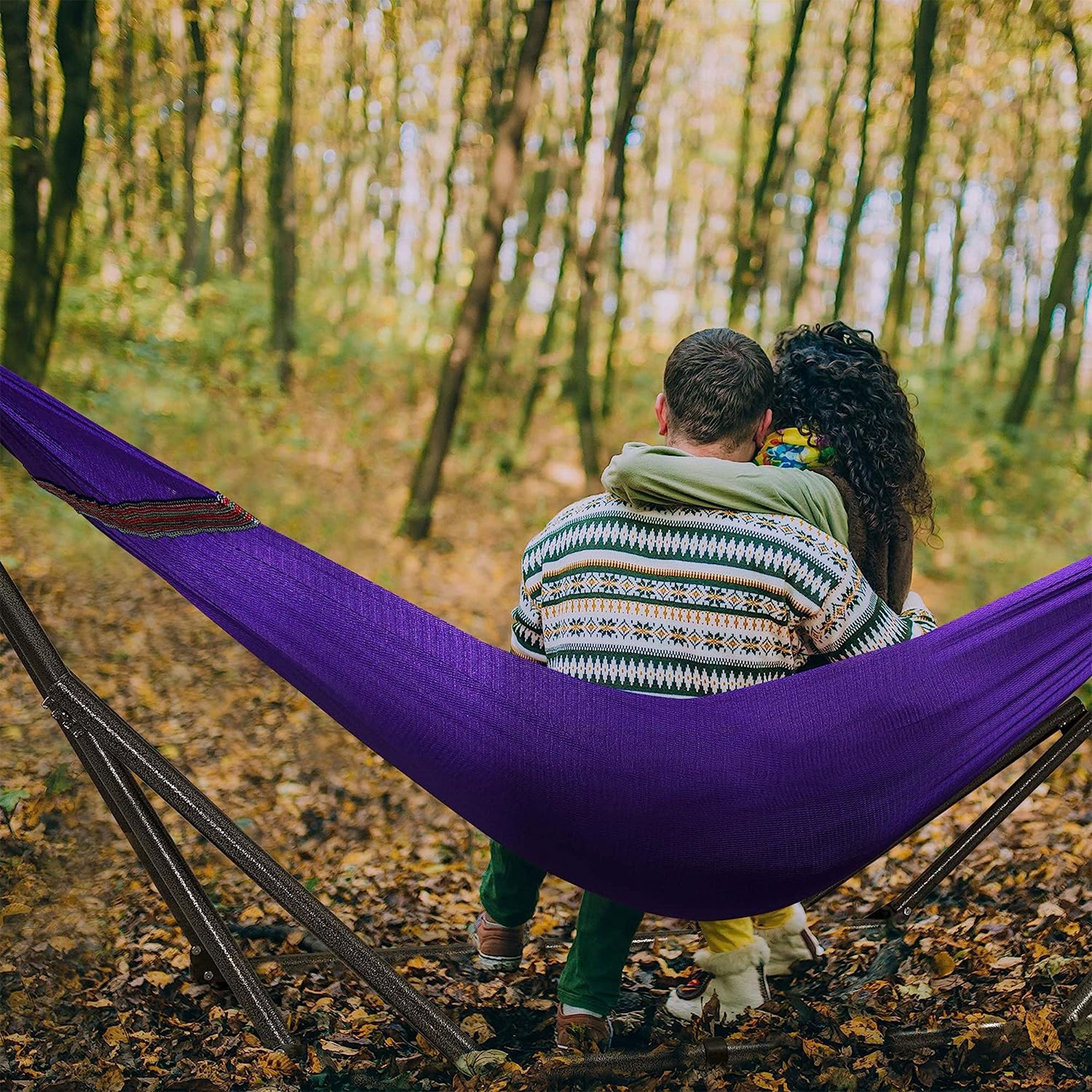 Tranquillo Universal 116" Double Hammock with Adjustable Stand and Bag, Purple - Smart-nests