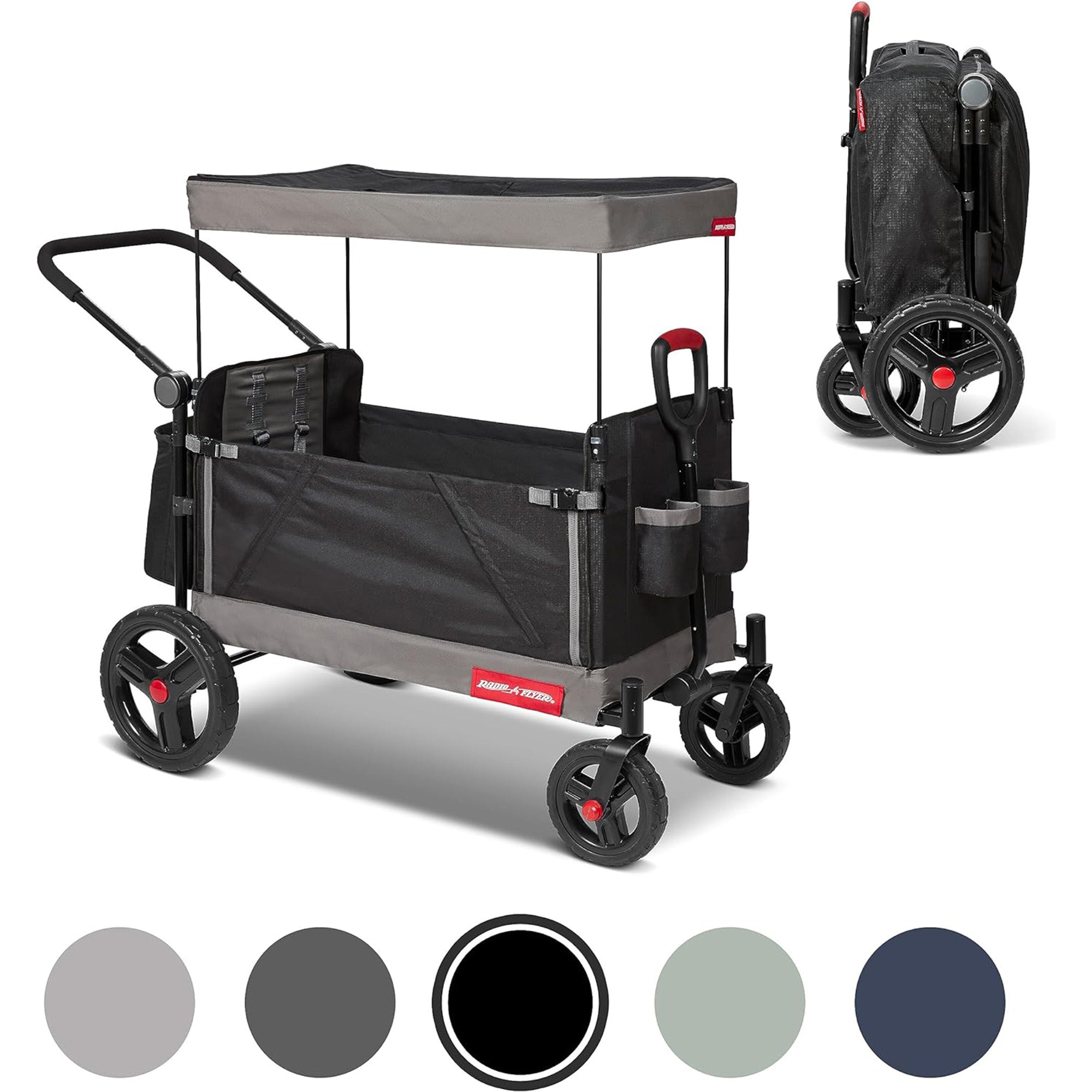 Radio Flyer Collapsible Trav’ler Stroll ‘N Wagon with Protective Cover, Black - Smart-nests