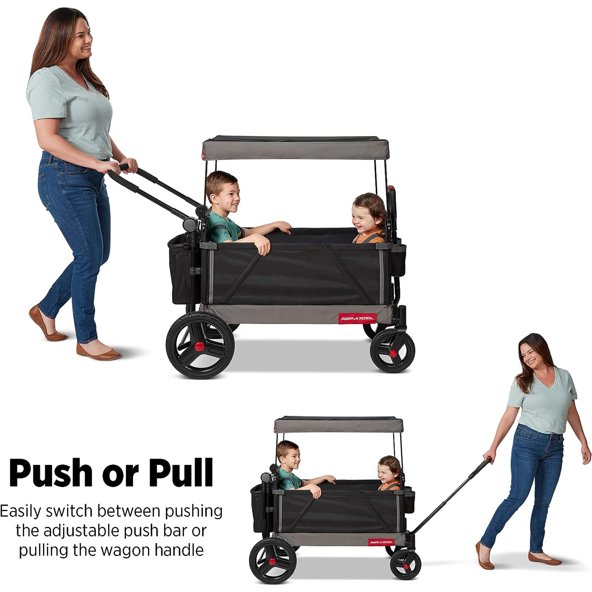 Radio Flyer Collapsible Trav’ler Stroll ‘N Wagon with Protective Cover, Black - Smart-nests
