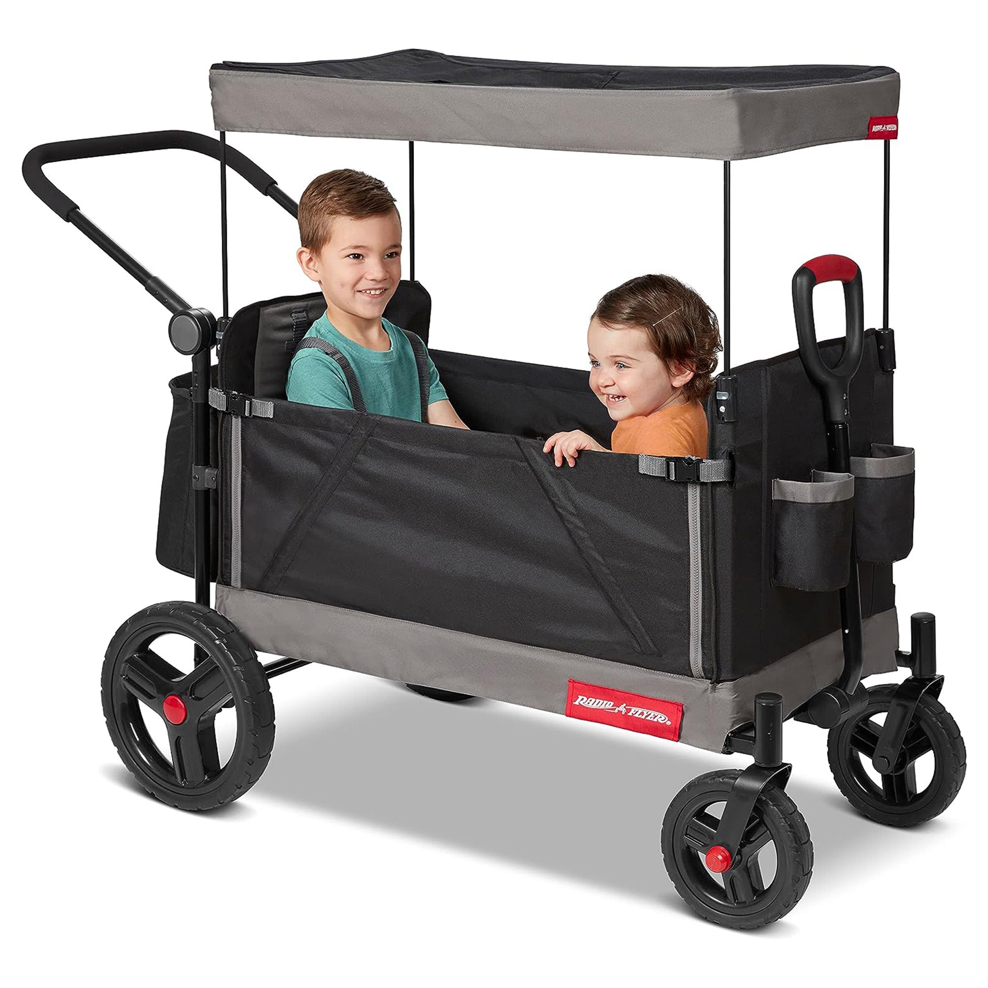 Radio Flyer Collapsible Trav’ler Stroll ‘N Wagon with Protective Cover, Black - Smart-nests