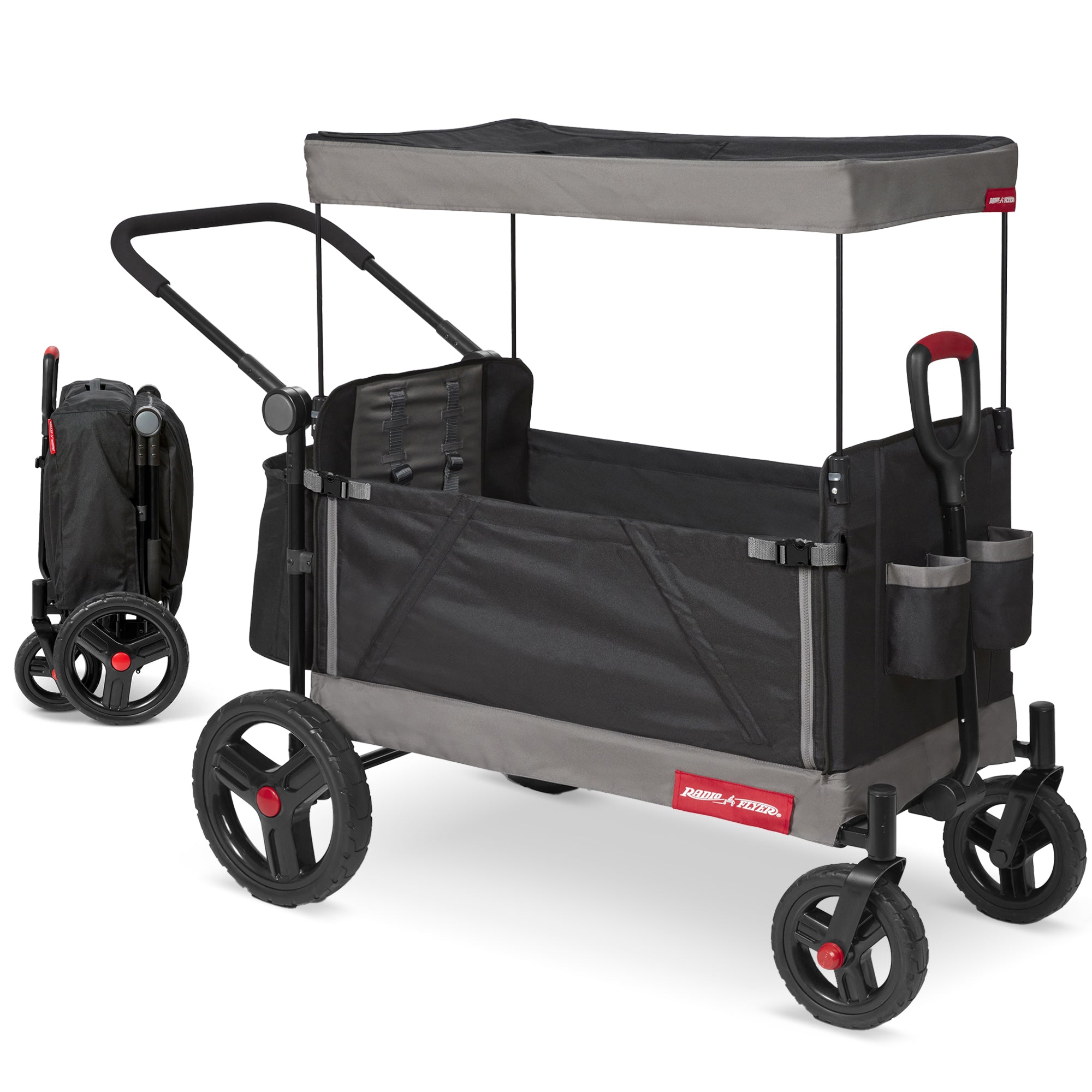 Radio Flyer Collapsible Trav’ler Stroll ‘N Wagon with Protective Cover, Black - Smart-nests