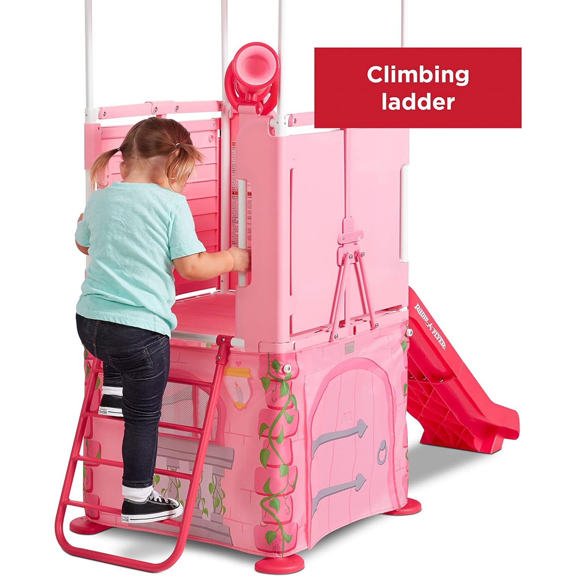 Radio Flyer Play & Fold Away Princess Castle Toy Slide Toddler Playhouse, Pink - Smart-nests