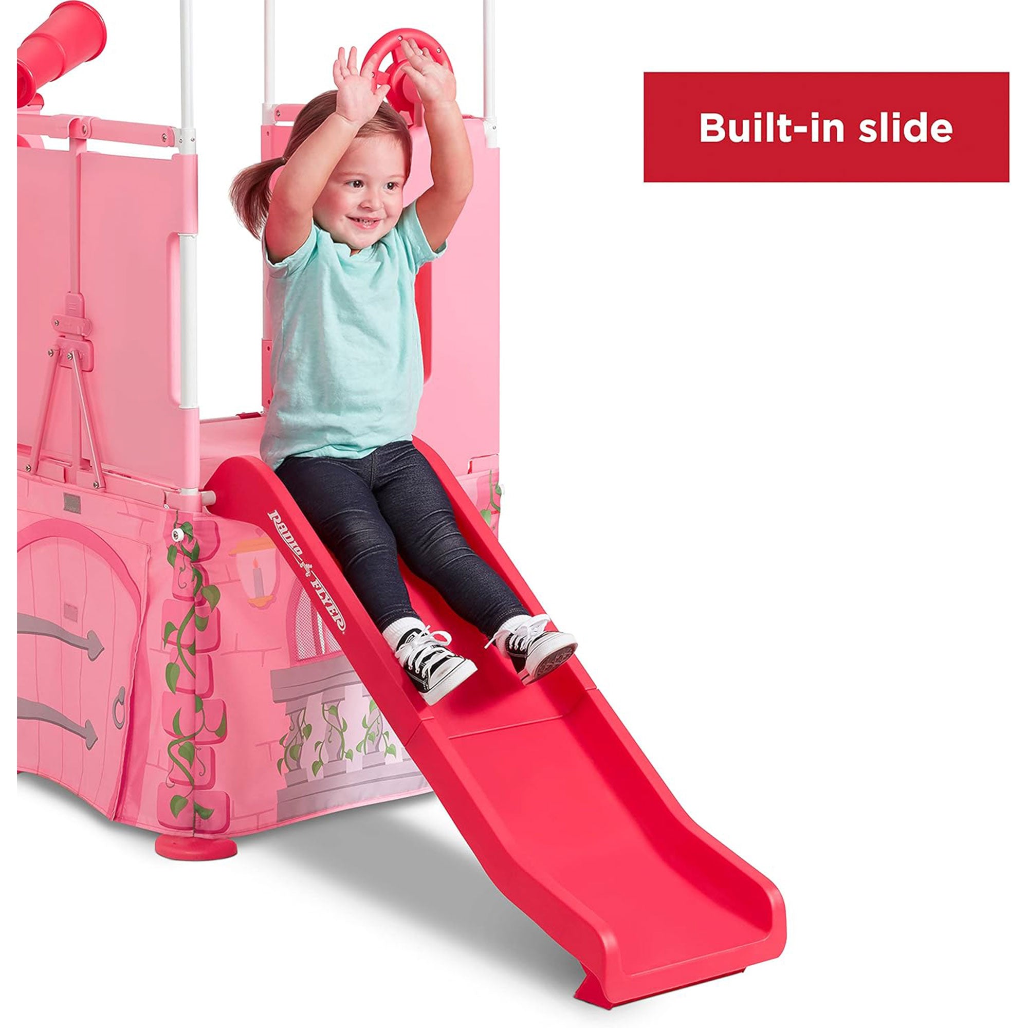 Radio Flyer Play & Fold Away Princess Castle Toy Slide Toddler Playhouse, Pink - Smart-nests