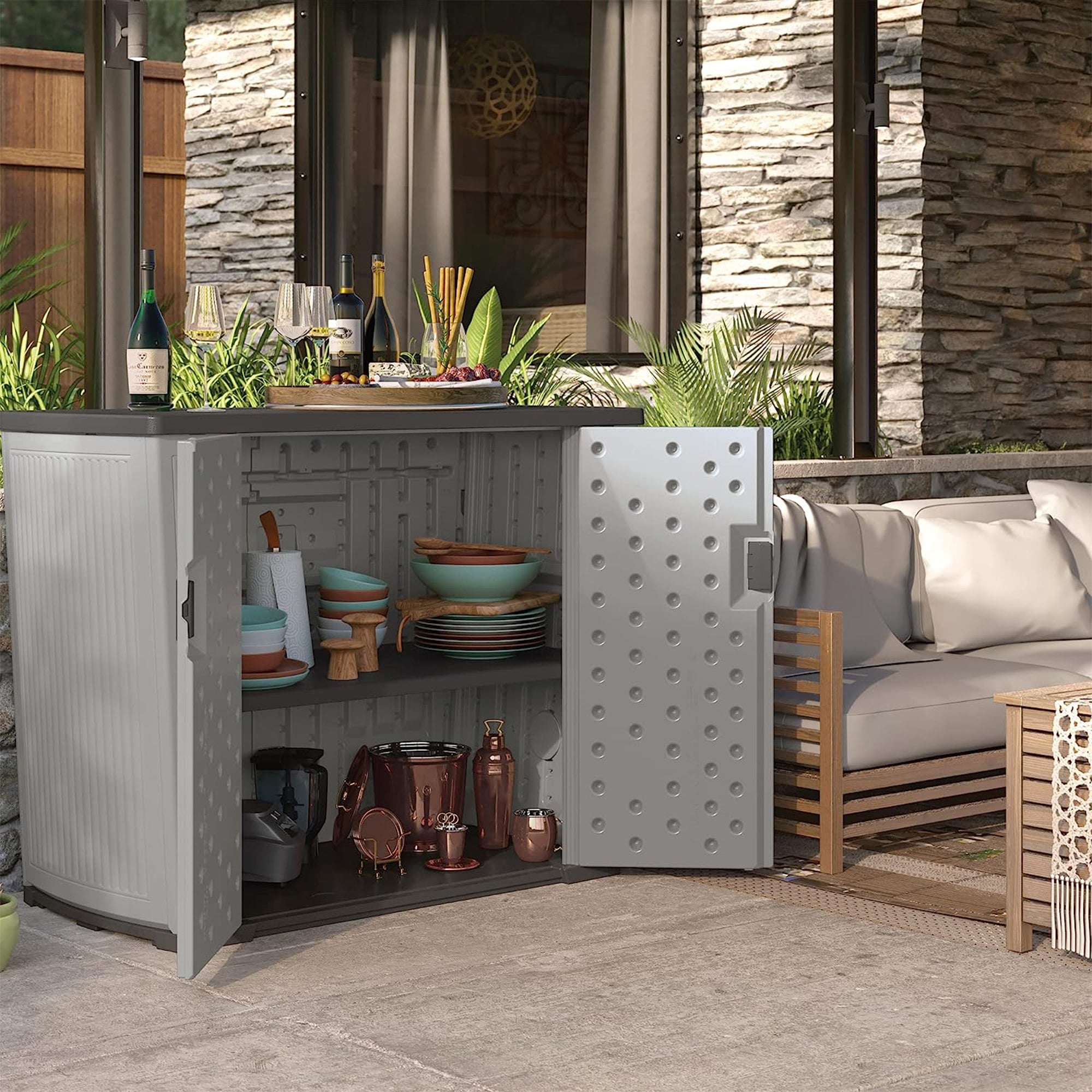 Suncast Backyard Oasis 130 Gallon Outdoor Storage Shed Basic Unit, Dove Gray - Smart-nests