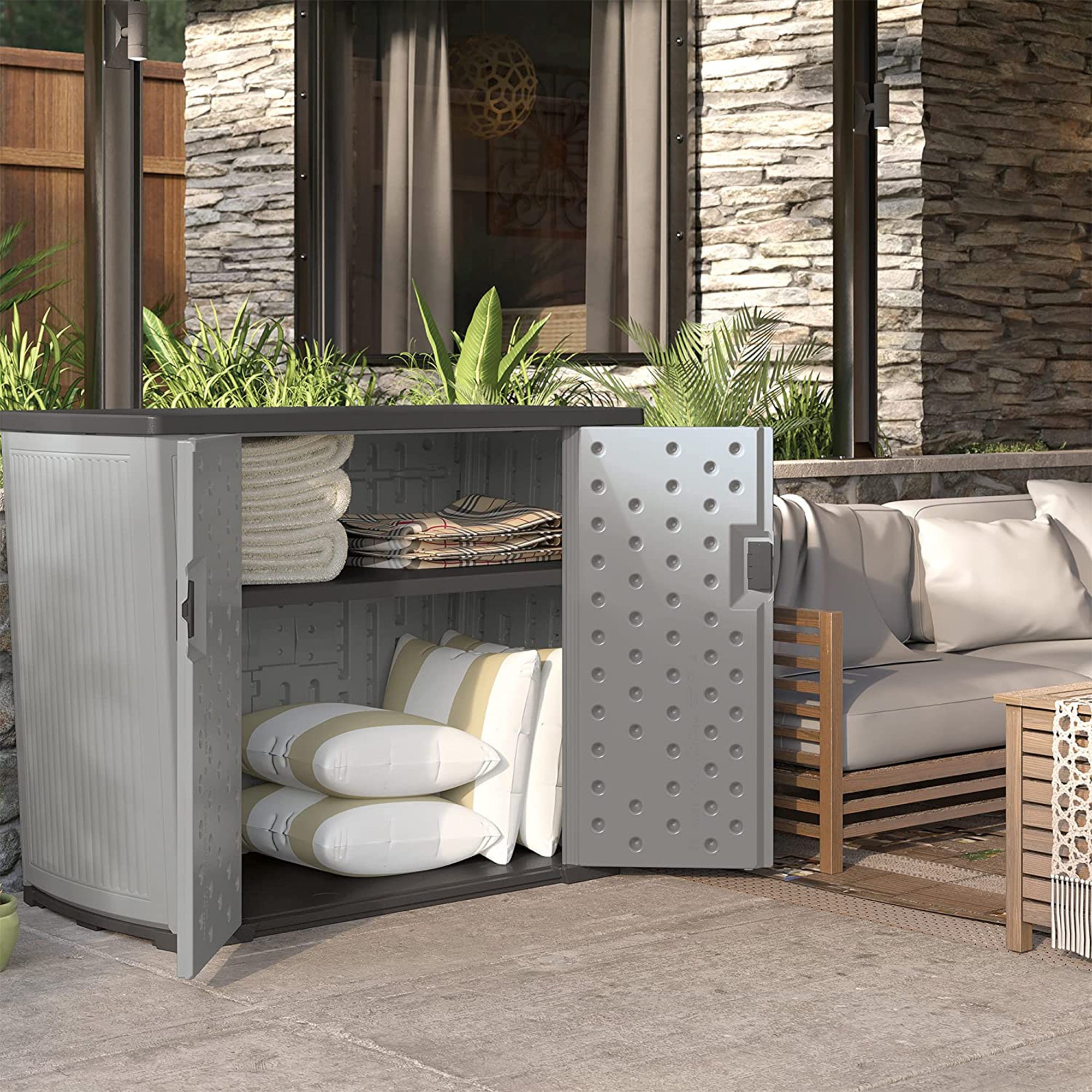 Suncast Backyard Oasis 130 Gallon Outdoor Storage Shed Basic Unit, Dove Gray - Smart-nests