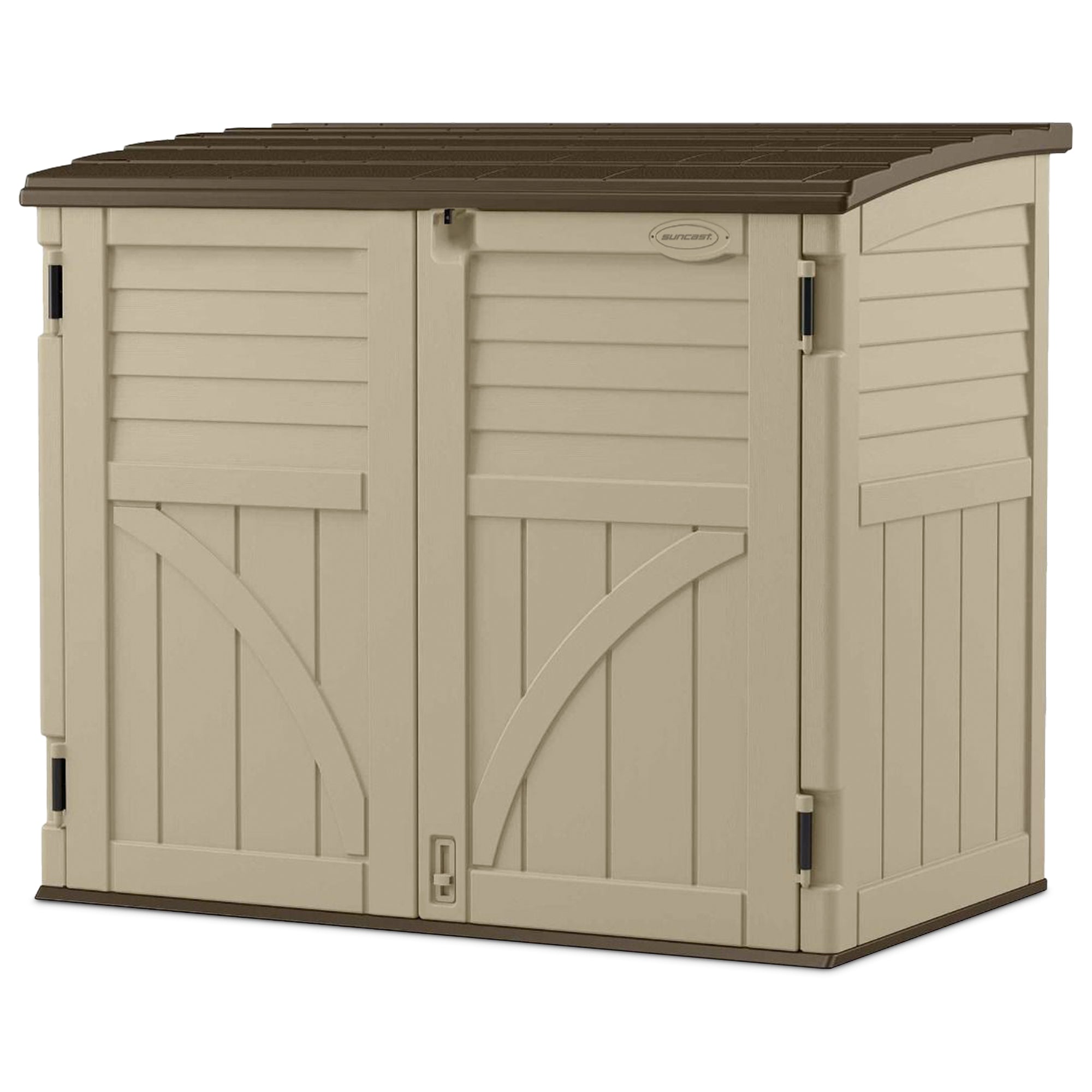 Suncast 34 Cubic Feet Horizontal Compact Storage Shed for Outdoor Spaces, Sand - Smart-nests