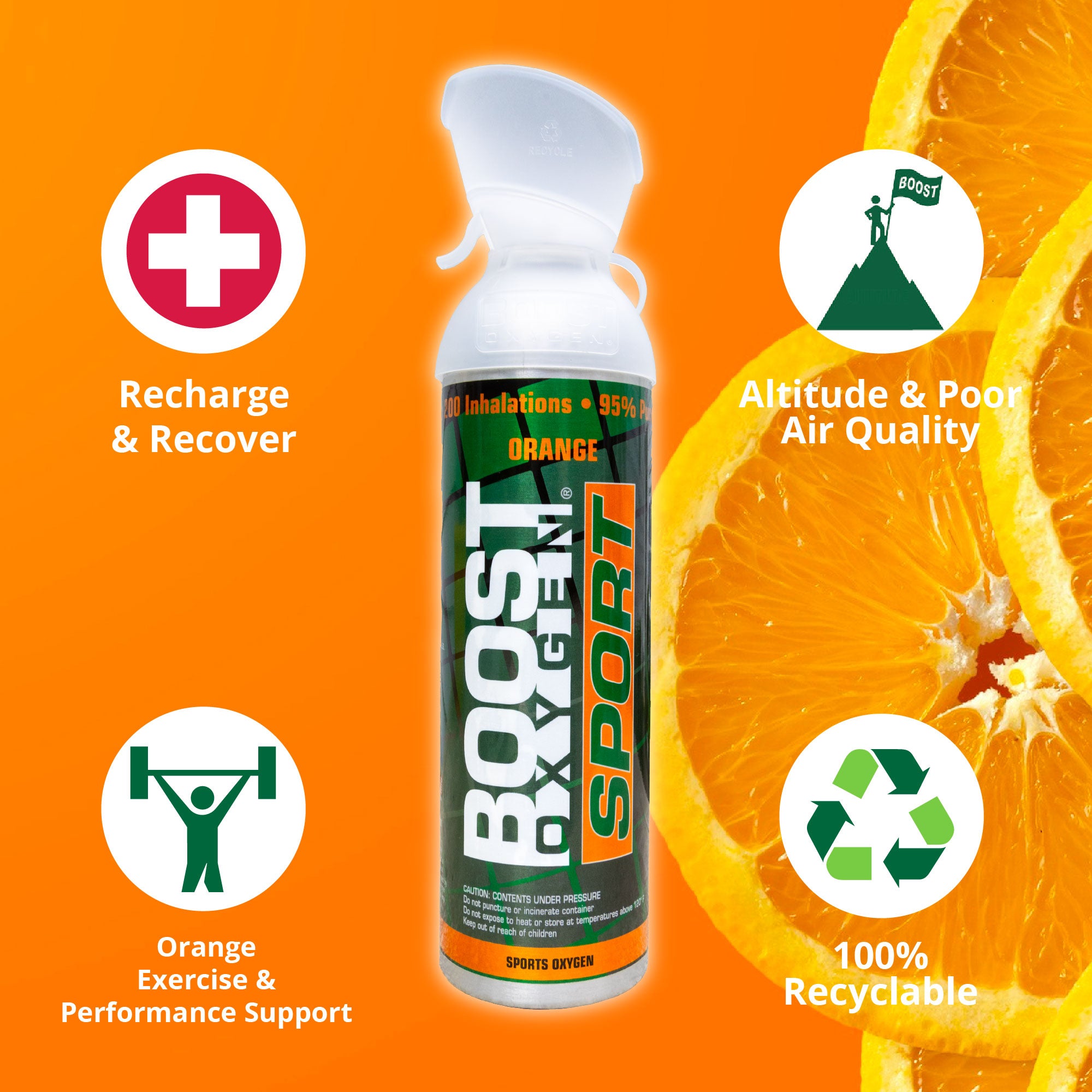 Boost Oxygen Large SPORT Orange Aroma 10 Liter Canister for Support, (4 Pack) - Smart-nests