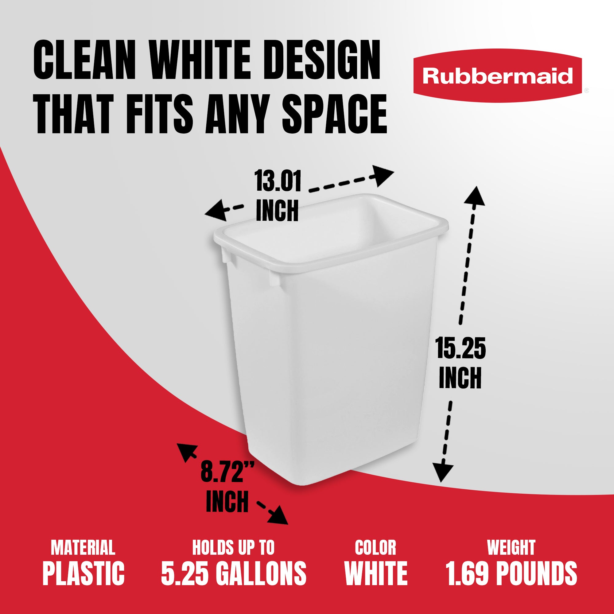 Rubbermaid 21 Qt Traditional Wastebasket Indoor Home Trash Can Container, White - Smart-nests