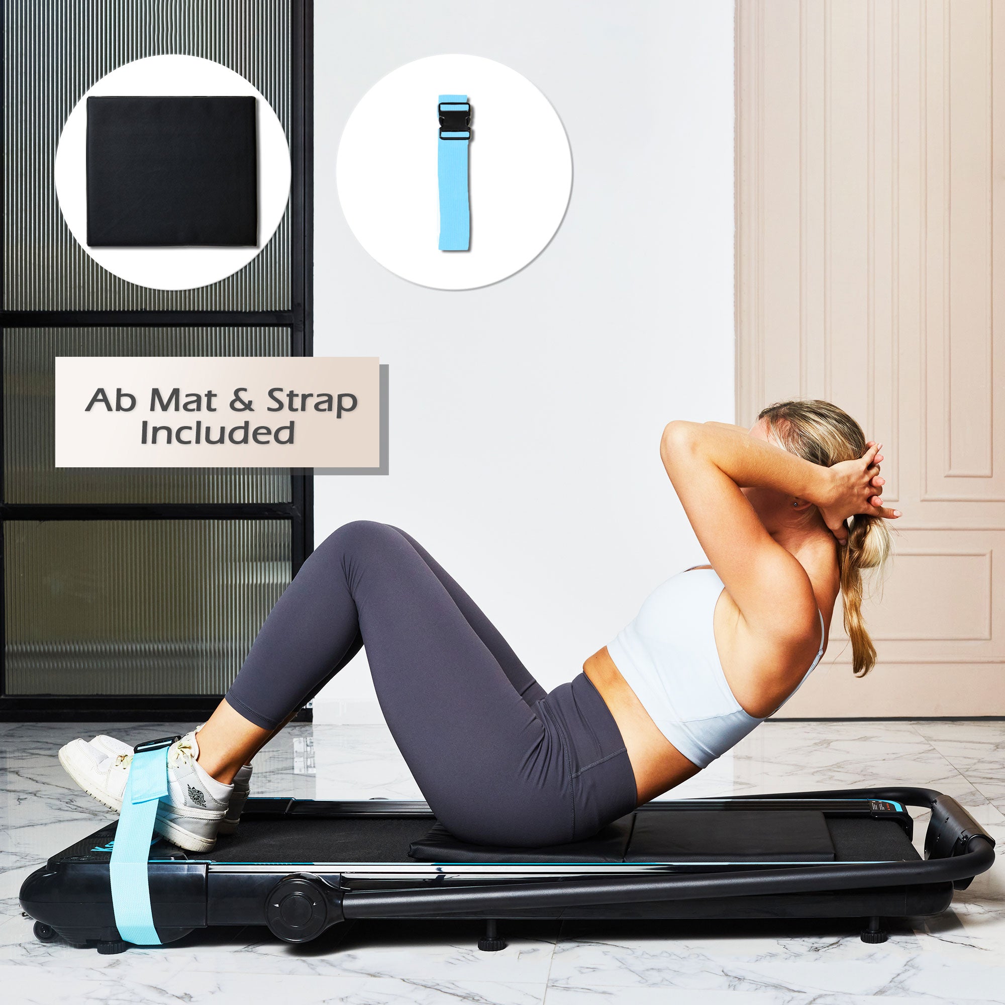 Ksports Handle and Dual Display Walking Pad Treadmill, Under Desk, 2.5HP Motor, Bluetooth App Compatibility, LED Display, Supports up to 265 lbs, Foldable with Device Holder - Smart-nests
