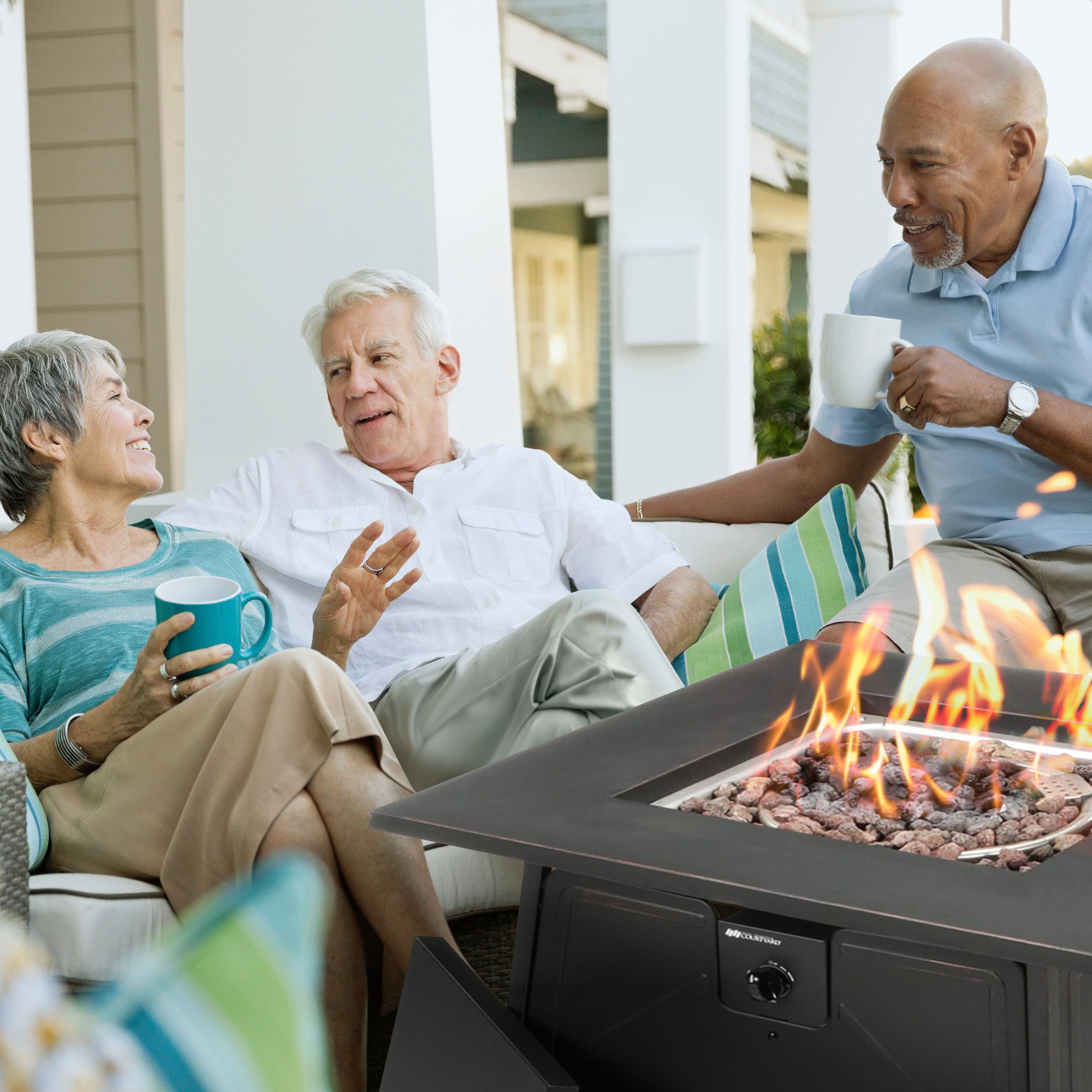 Four Seasons Courtyard Dual Heat 50,000 BTU Square Gas Tabletop Outdoor Fire Pit - Smart-nests