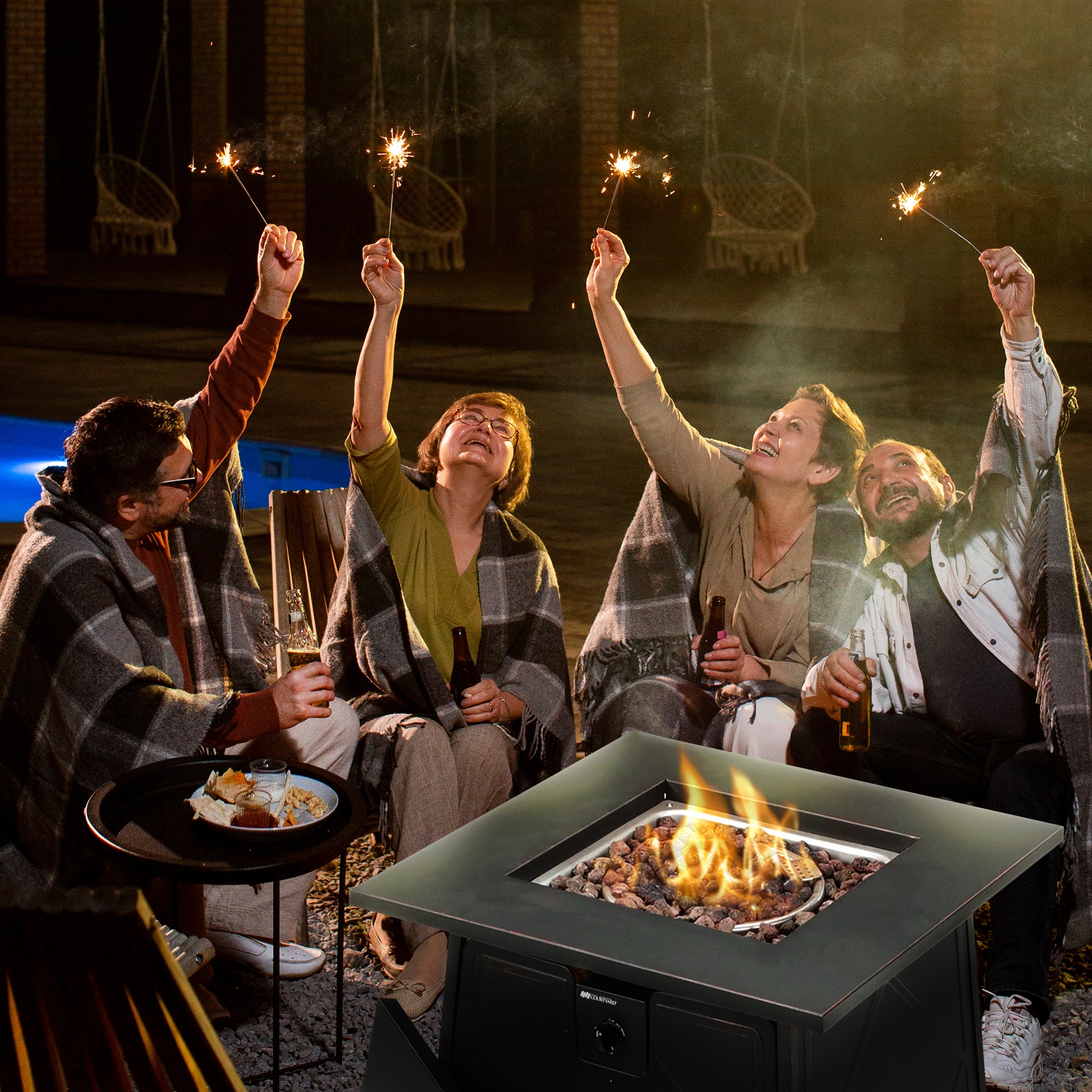 Four Seasons Courtyard Dual Heat 50,000 BTU Square Gas Tabletop Outdoor Fire Pit - Smart-nests