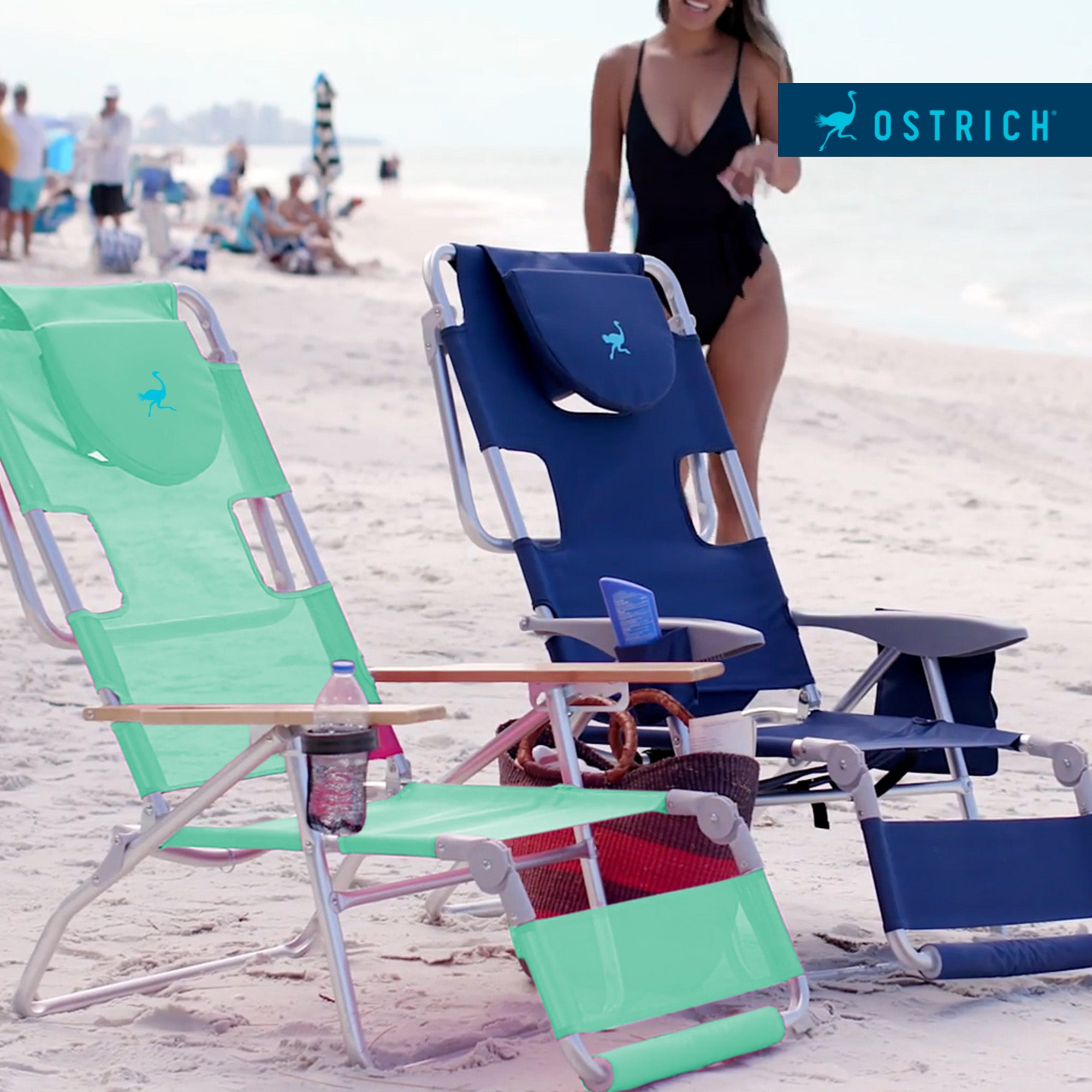 Ostrich Deluxe 3N1 Lightweight Outdoor Lawn Beach Lounge Chair w/Footrest, Teal - Smart-nests