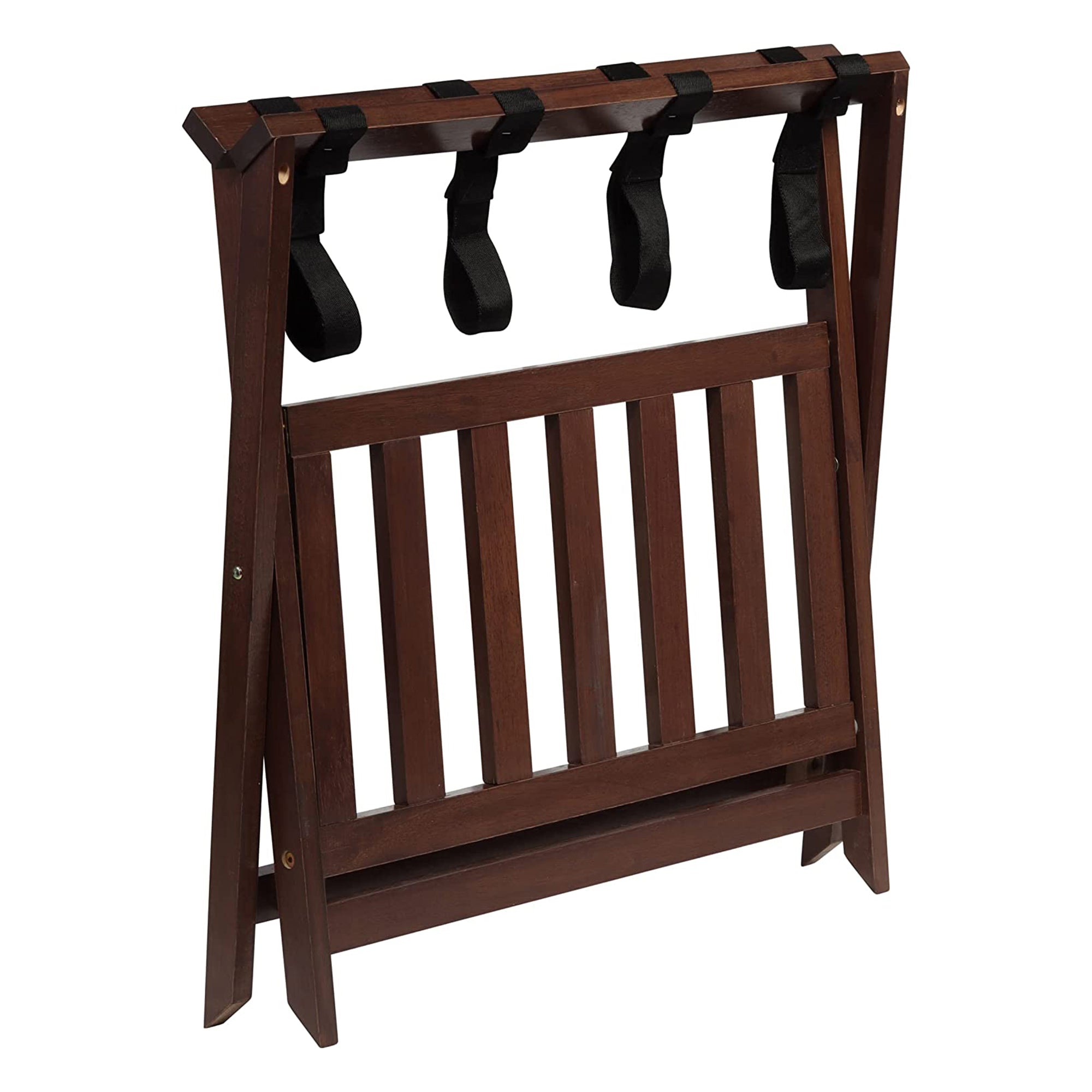 PJ Wood Hotel Style Home Folding Suitcase Luggage Rack w/Shelf, Walnut (2 Pack) - Smart-nests