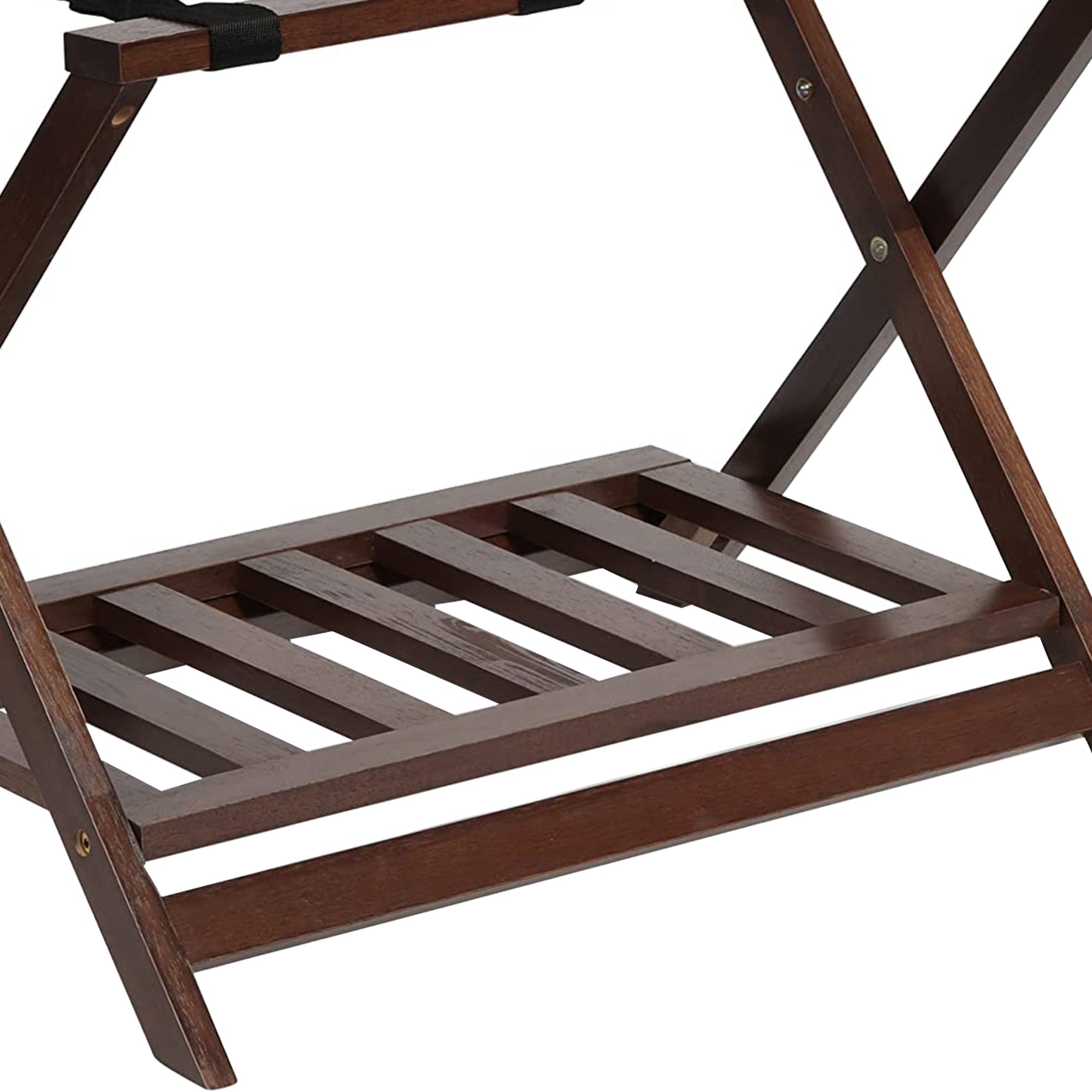 PJ Wood Hotel Style Home Folding Suitcase Luggage Rack w/Shelf, Walnut (2 Pack) - Smart-nests