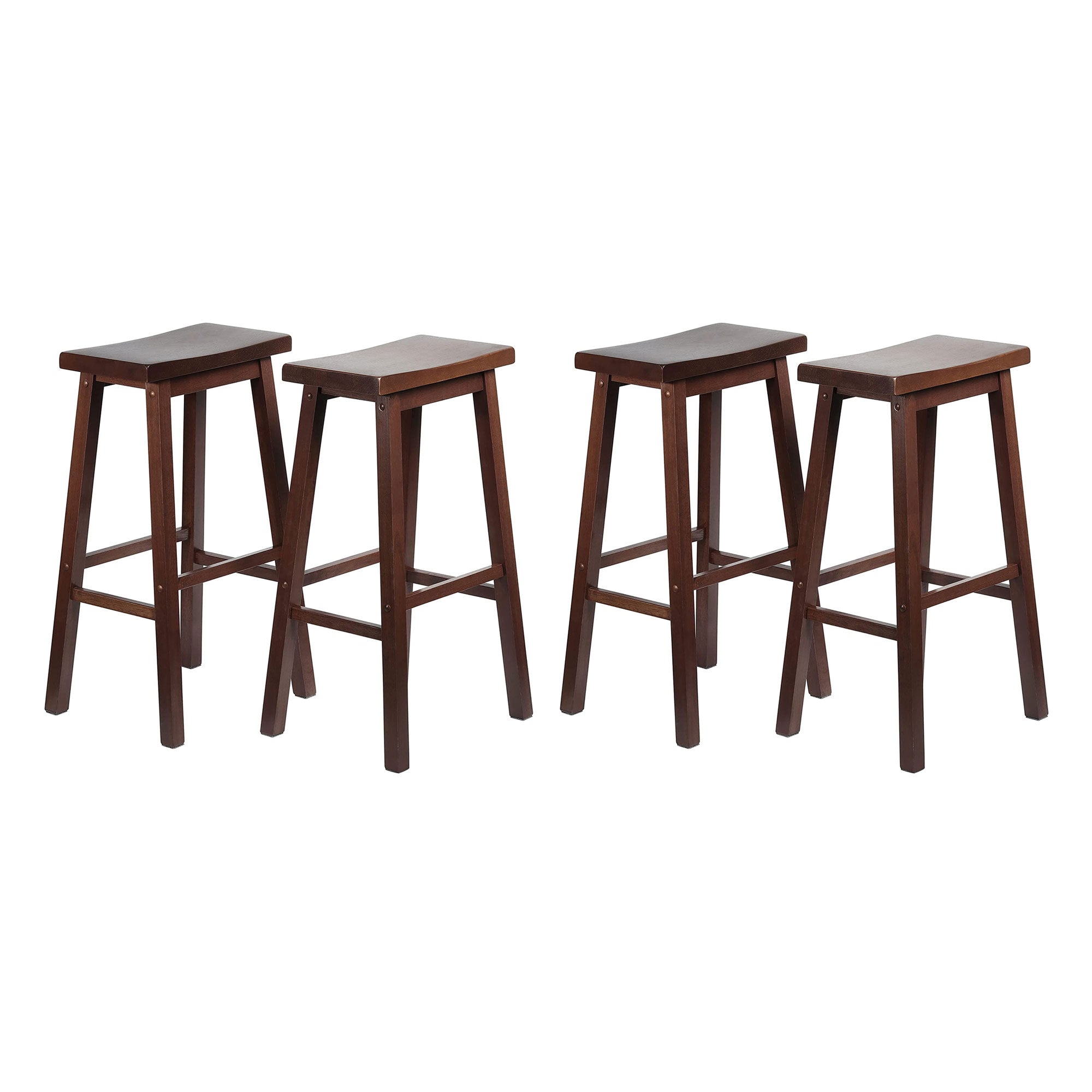 PJ Wood Classic Saddle Seat 29" Tall Kitchen Counter Stools, Walnut (Set of 4) - Smart-nests