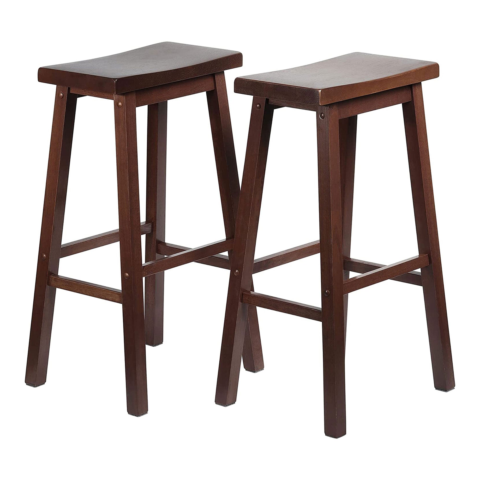 PJ Wood Classic Saddle Seat 29" Tall Kitchen Counter Stools, Walnut (Set of 4) - Smart-nests