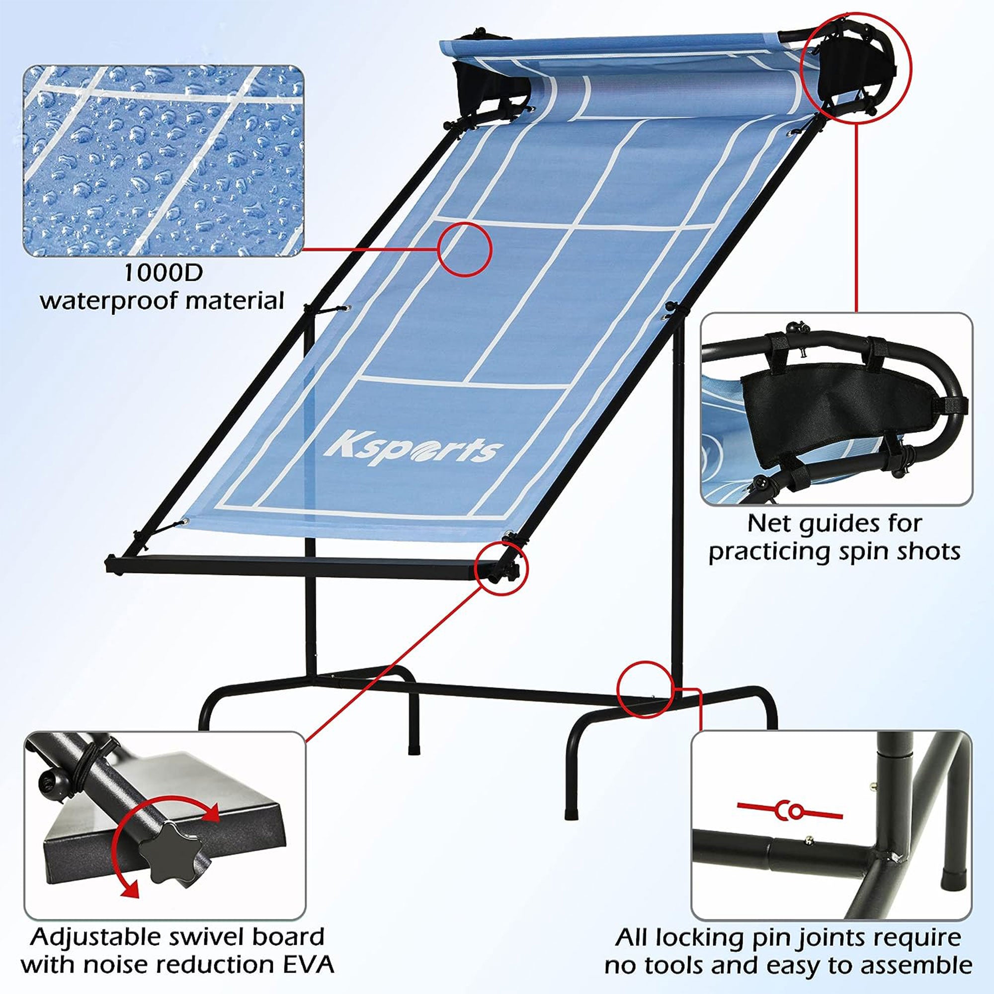 Ksports Racket Sports Indoor Outdoor Tennis Rebounder Net with Carry Bag, Blue - Smart-nests