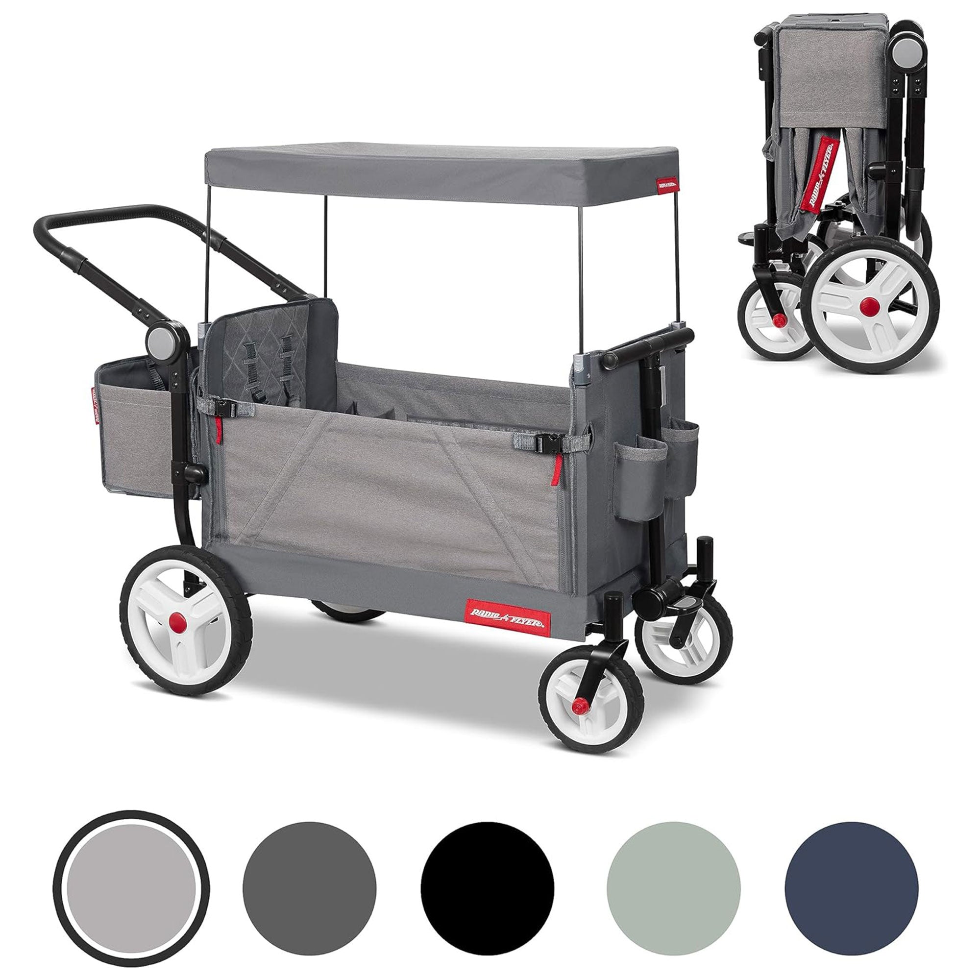 Radio Flyer Odyssey Collapsible Stroll N Wagon with Storage Bag, Light Gray - Smart-nests