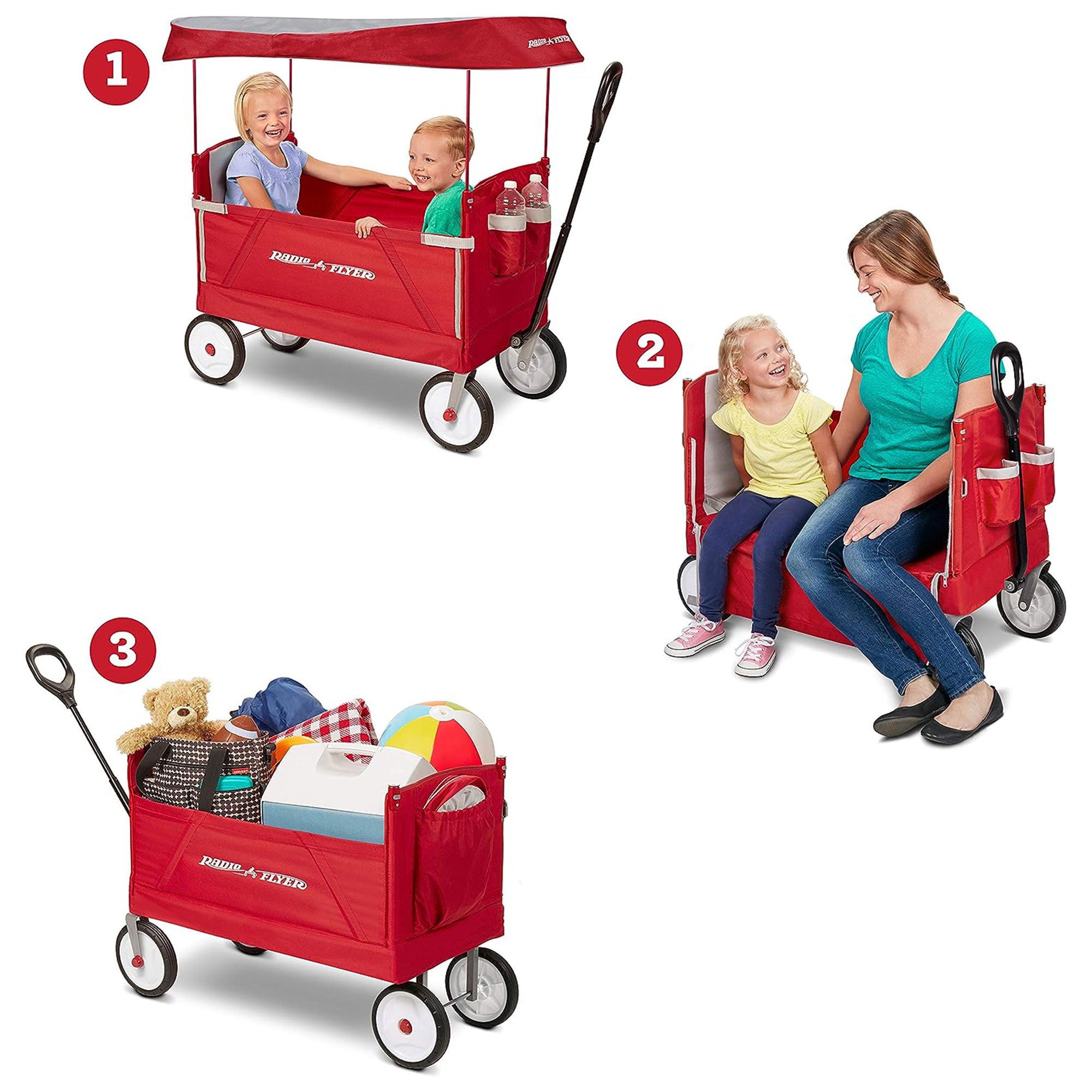 Radio Flyer 3 in 1 EZ Fold Wagon with Canopy, Red - Smart-nests