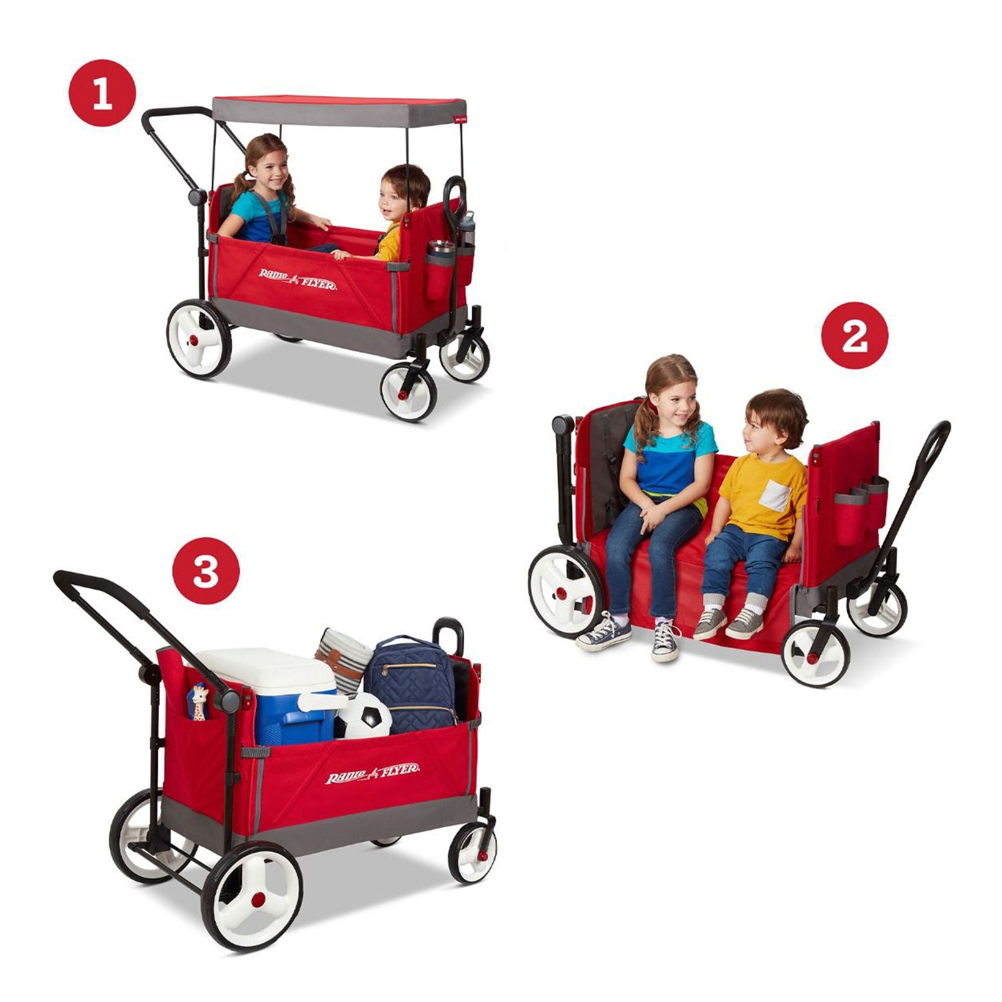 Radio Flyer Convertible Stroll N Wagon with Push and Pull Handle, Red/Black - Smart-nests