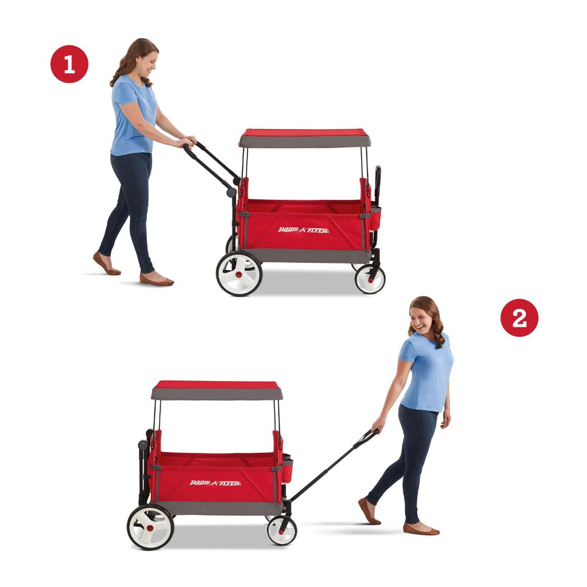 Radio Flyer Convertible Stroll N Wagon with Push and Pull Handle, Red/Black - Smart-nests