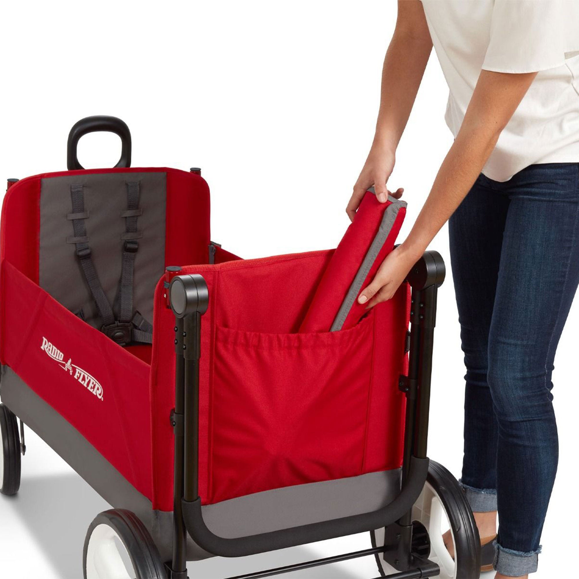 Radio Flyer Convertible Stroll N Wagon with Push and Pull Handle, Red/Black - Smart-nests
