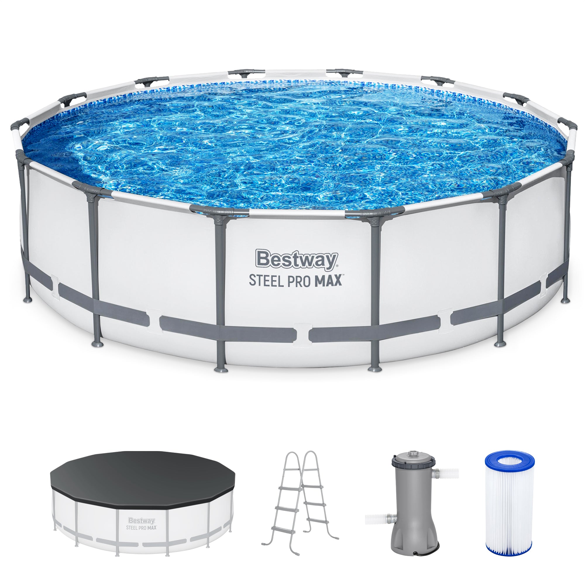 Bestway Steel Pro MAX 14' x 42" Above Ground Outdoor Swimming Pool Set, Gray - Smart-nests