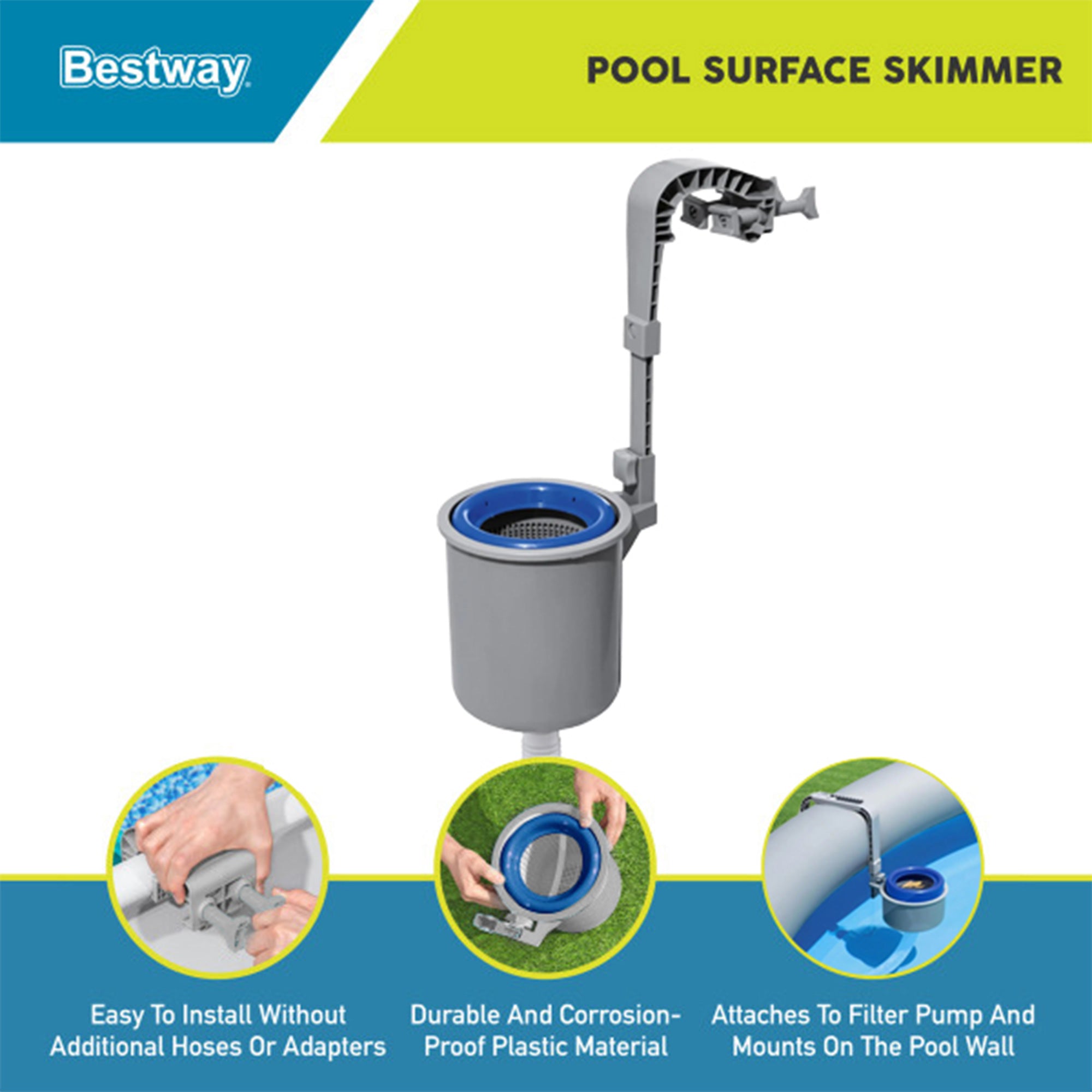 Bestway Flowclear Wall Mounted Automatic Swimming Pool Surface Skimmer, White - Smart-nests