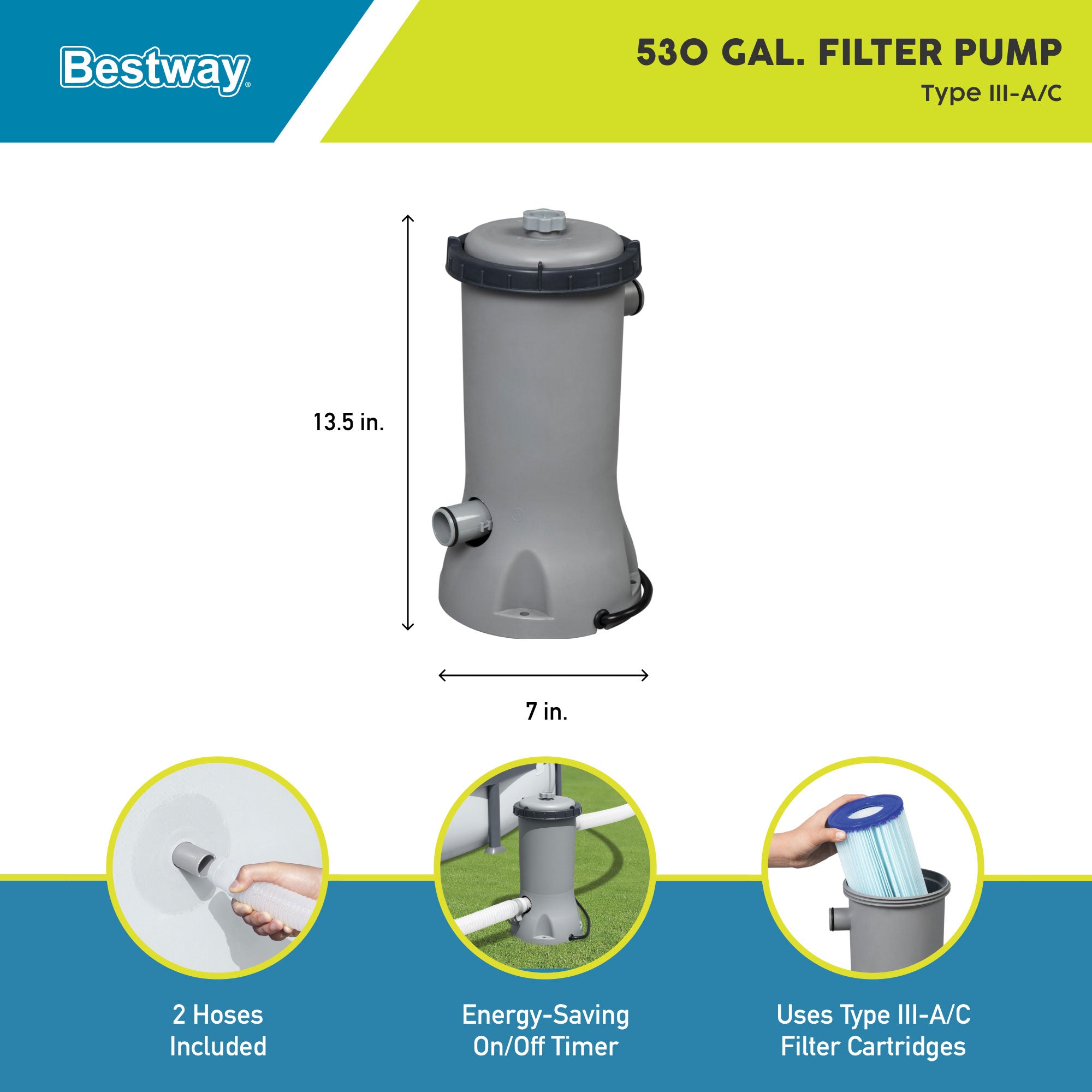 Bestway Flowclear 530 Gallons per Hour Above Ground Swimming Pool Filter Pump - Smart-nests