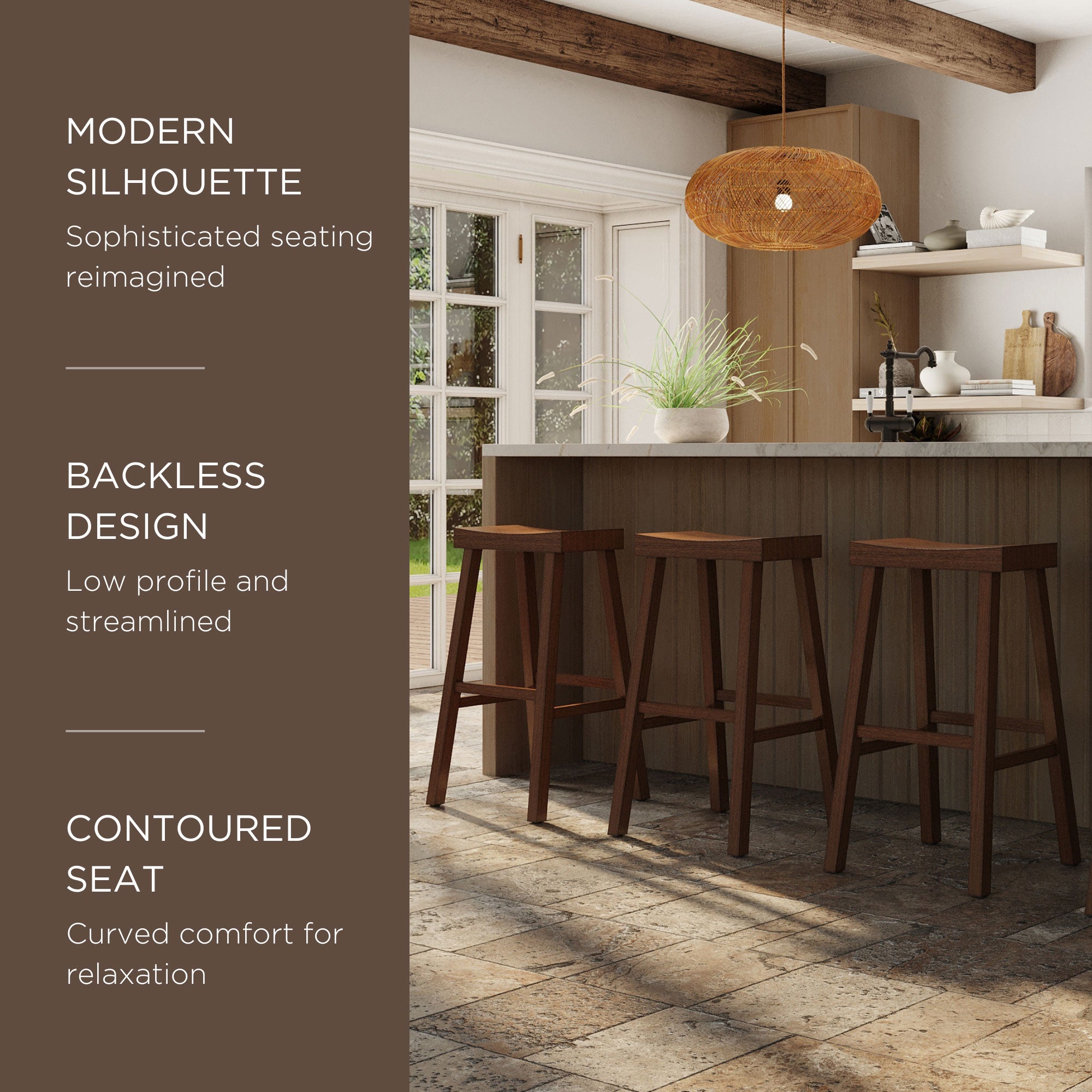 Maven Lane Vincent Wooden Rustic Aesthetic Kitchen Bar Stool, Set of 3 - Smart-nests