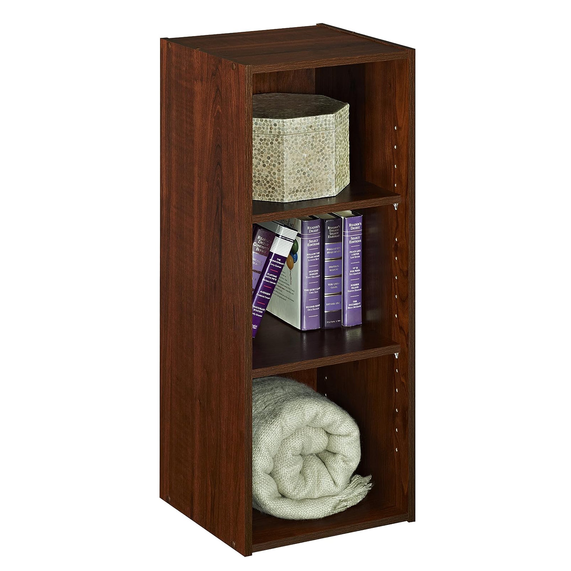 ClosetMaid 3 Tier Wooden Storage Organizer w/2 Adjustable Shelves, Dark Cherry - Smart-nests