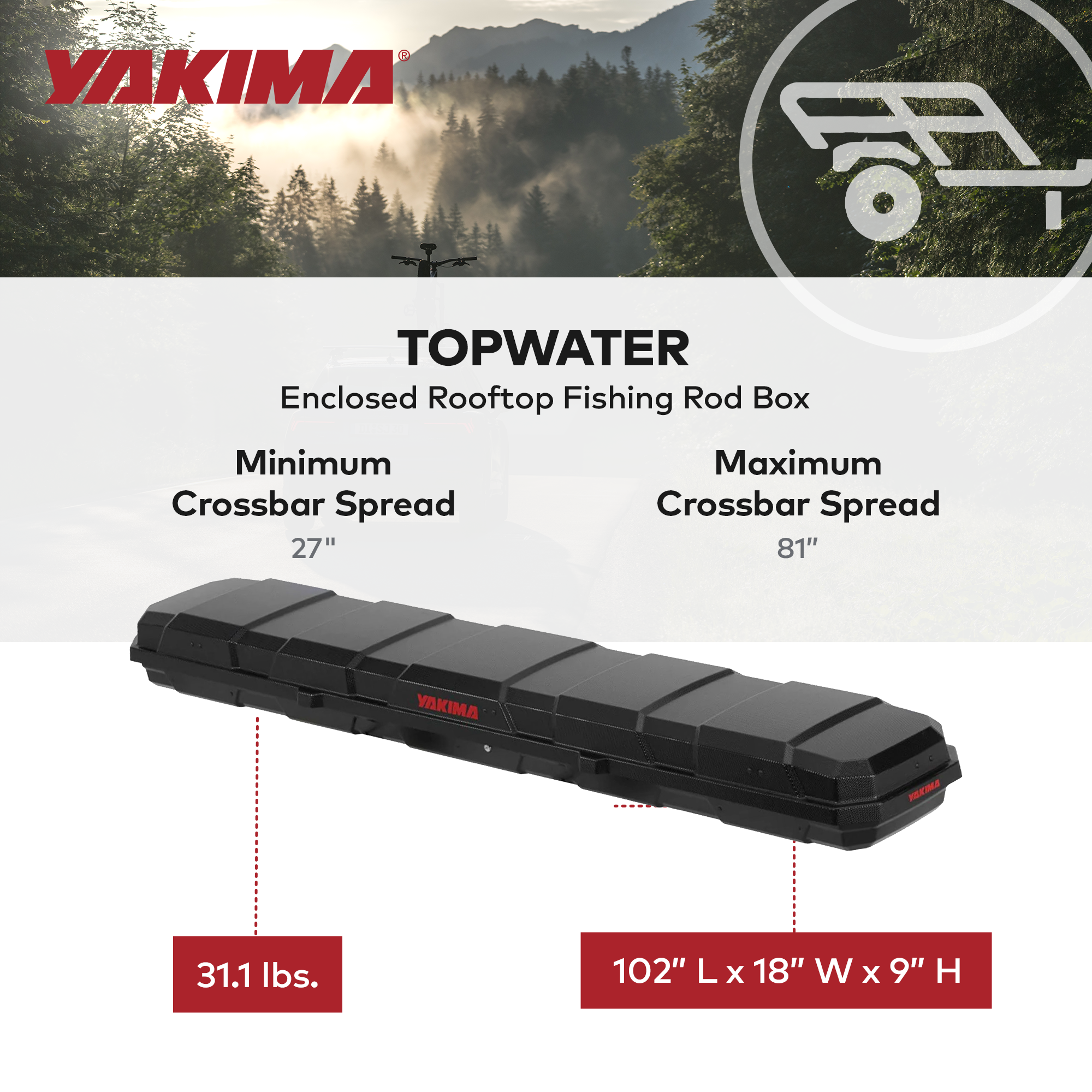 Yakima TopWater Enclosed Rooftop Fishing Rod Box Compatible w/ EasyRider Trailer - Smart-nests
